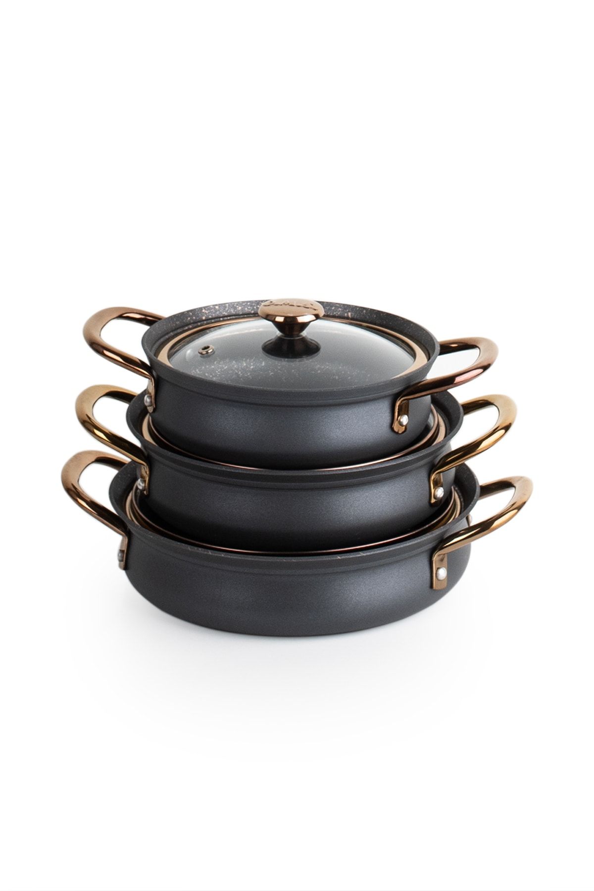 OMS-3724 Bakraç Stew and Sauce Set - Fireproof Non-Stick 3-Piece Sauce Set Anthracite 3