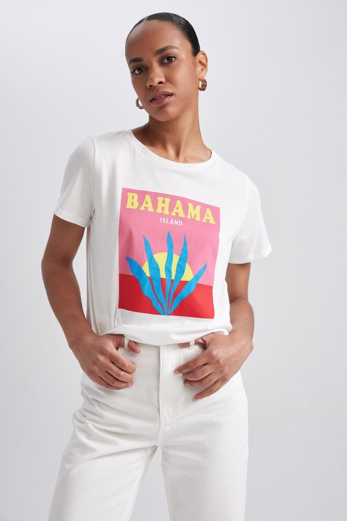 DeFacto-Regular Fit Crew Neck Printed Short Sleeve 100% Cotton T-shirt A8849ax23hs 3