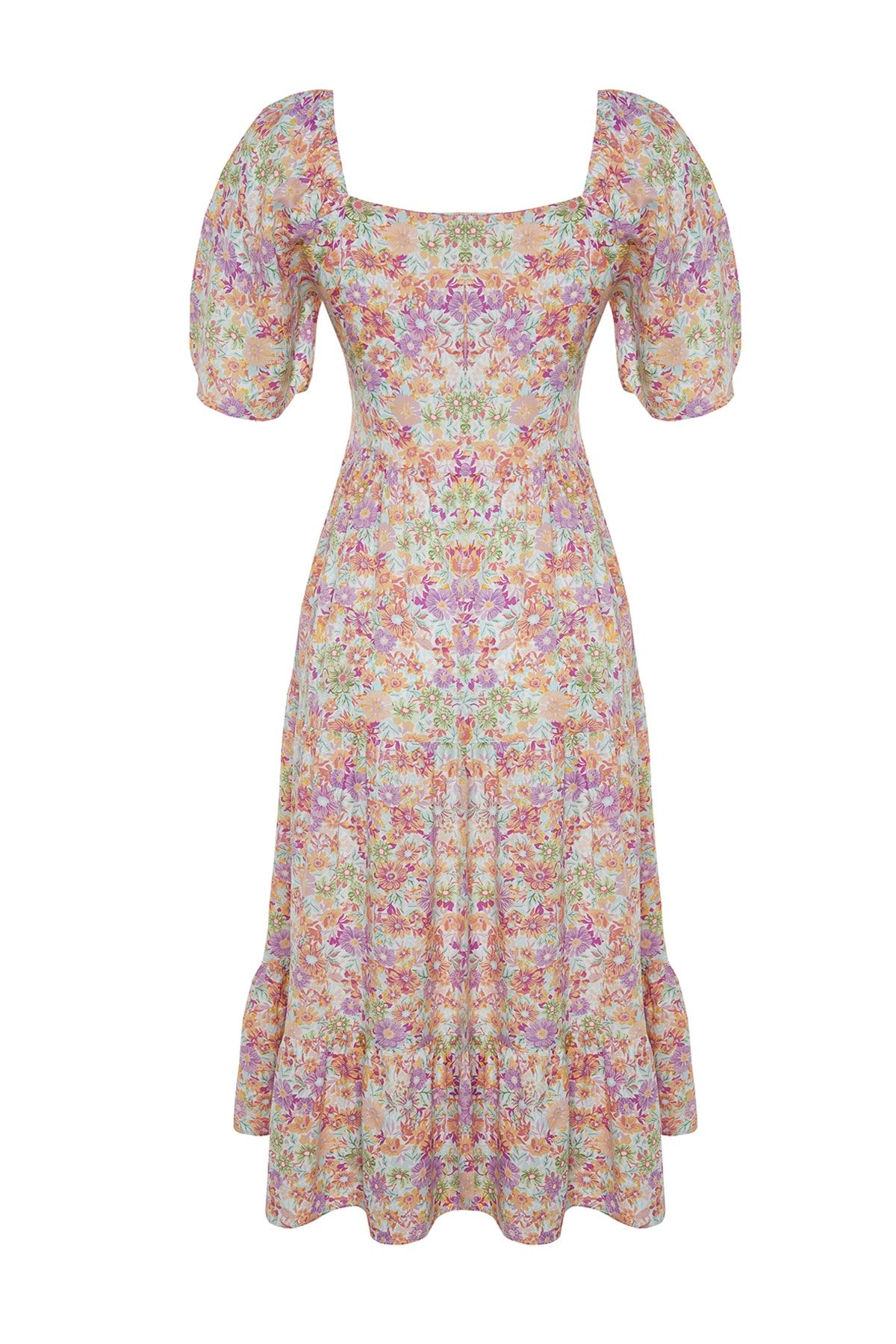 Trendyol Collection-Menta A-vonalú léggömb ujjú, virágmintás midi szőtt ruha TWOSS20EL2323 14