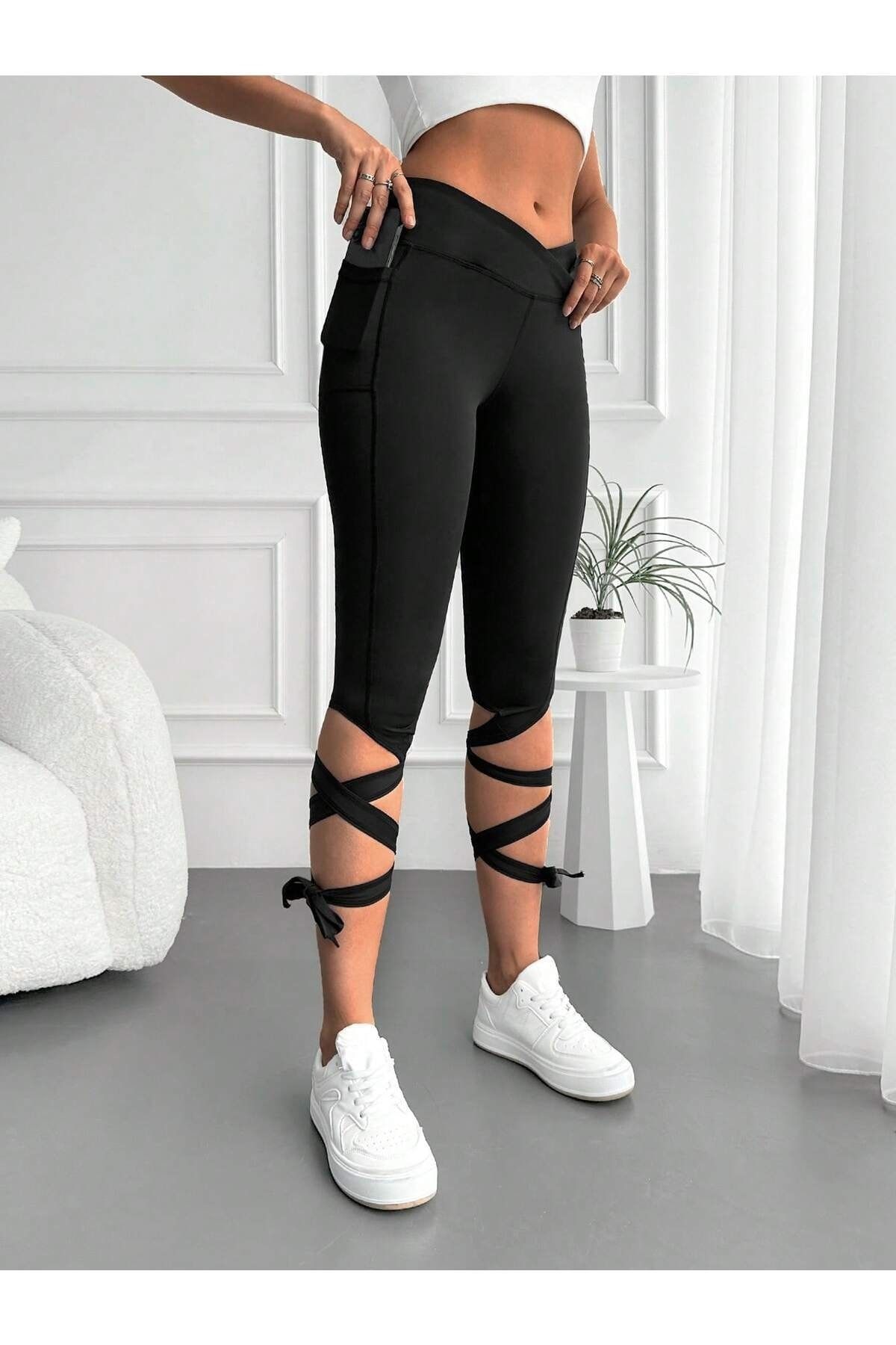 High-Waisted Criss Cross Leggings Clothing in Black - Get great