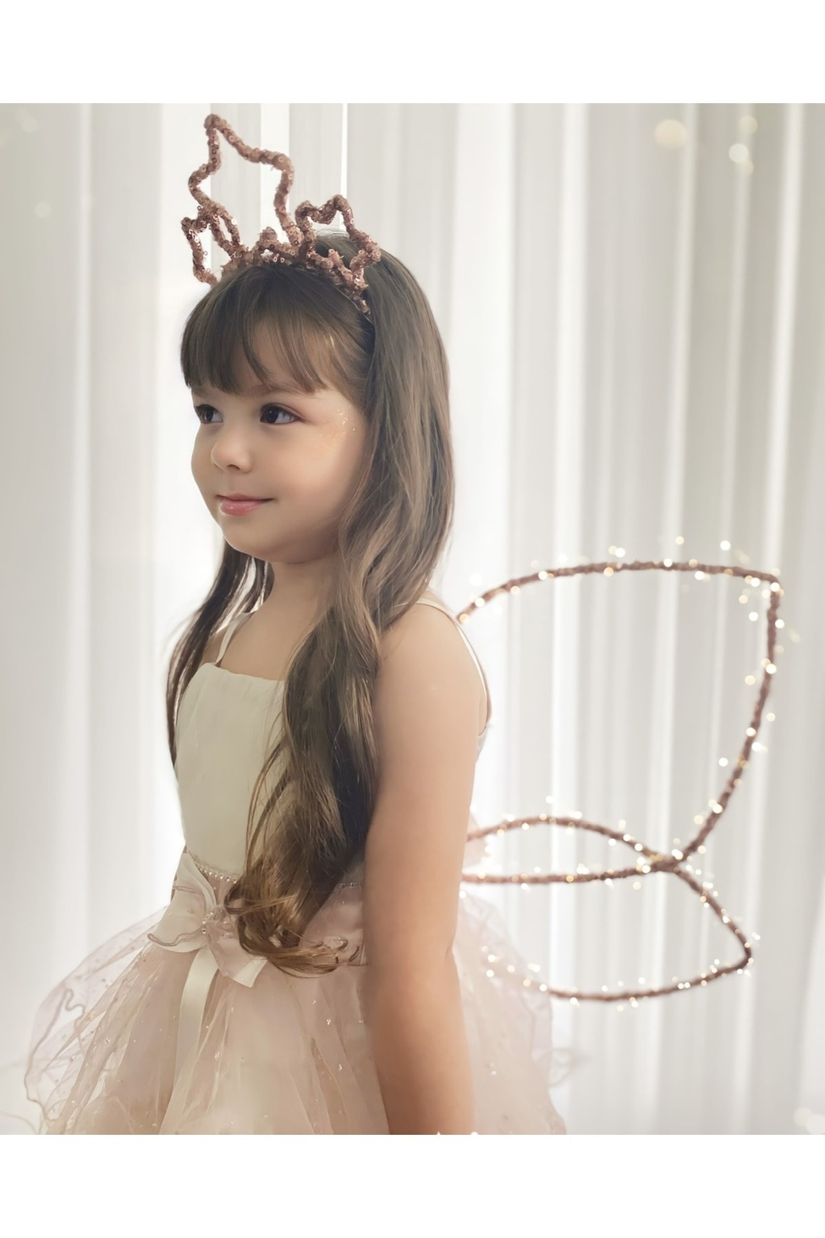 SAKLIDESİGN Çocuk Rose Renk Yıldızlı Taç &peri Kanat &yıldız Asa Parti 3 Lü Set