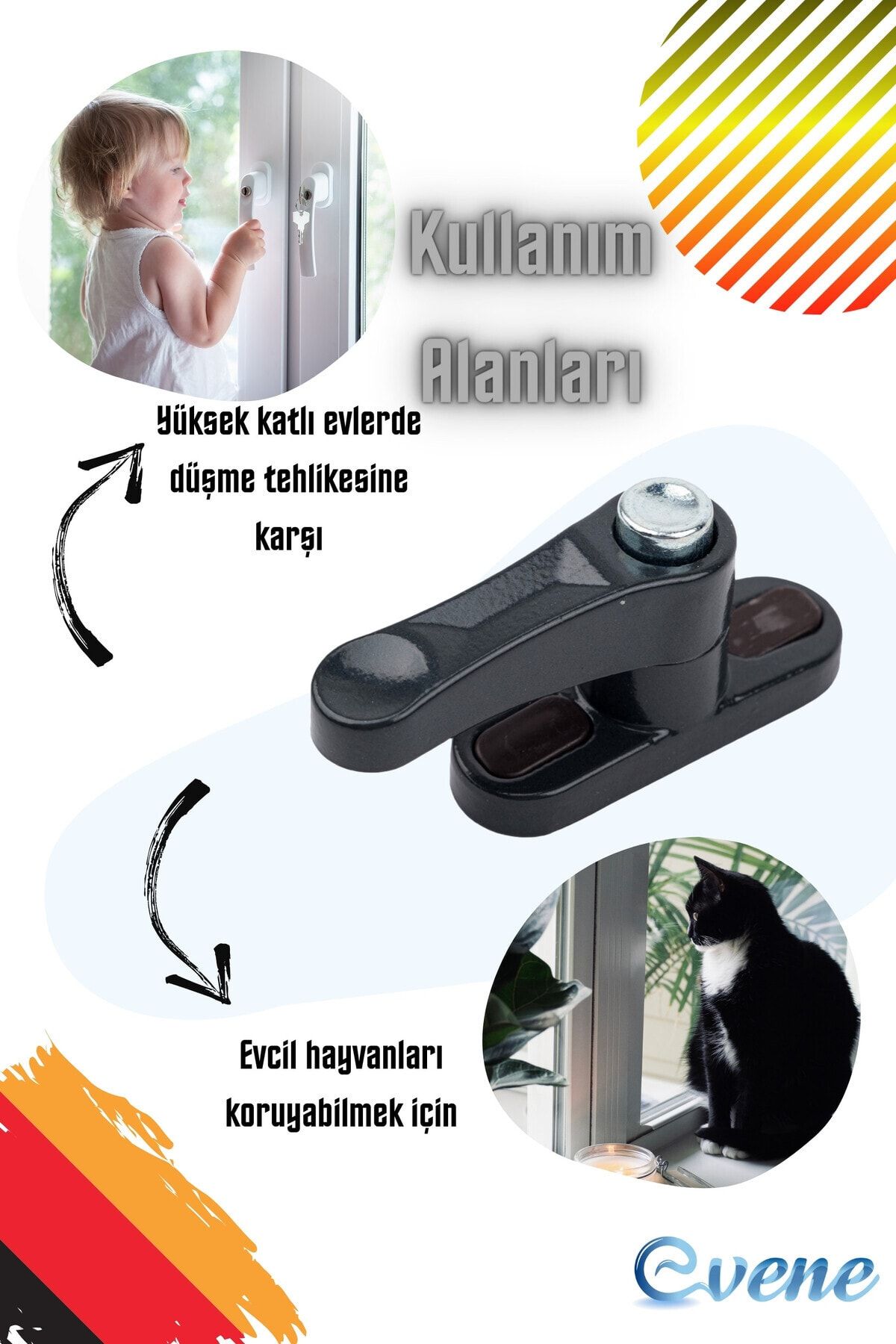 Evene-Pimapen 5 قطع قفل أمان للأبواب والنوافذ باللون الفحمي مع أزرار وفصل 8