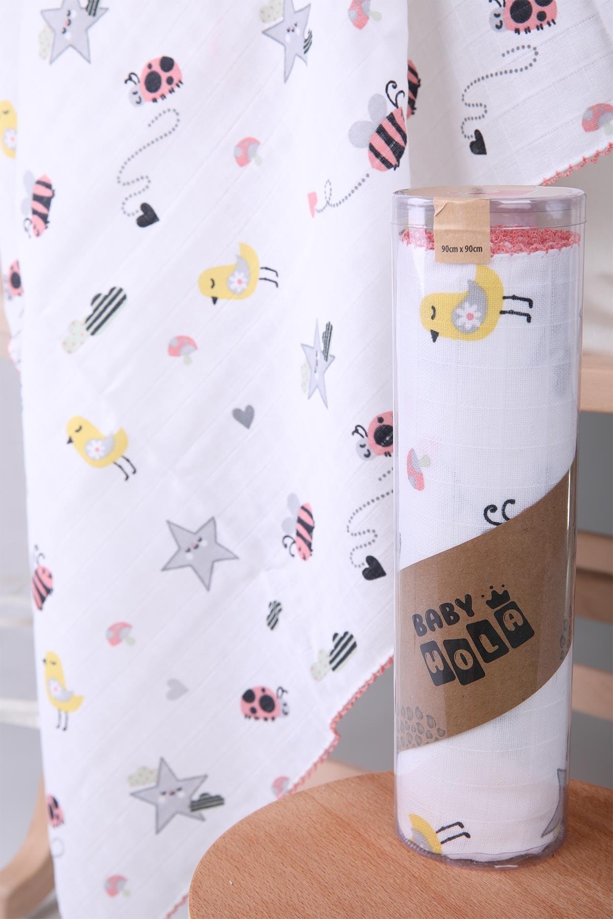Babyhola Müslin Örtü 85x90cm Uğur Böceği Desen Organik Hediyelik Emzirme Alt Açma Yenidoğan Puset Örtüsü fotoğrafı 3 (önizleme)