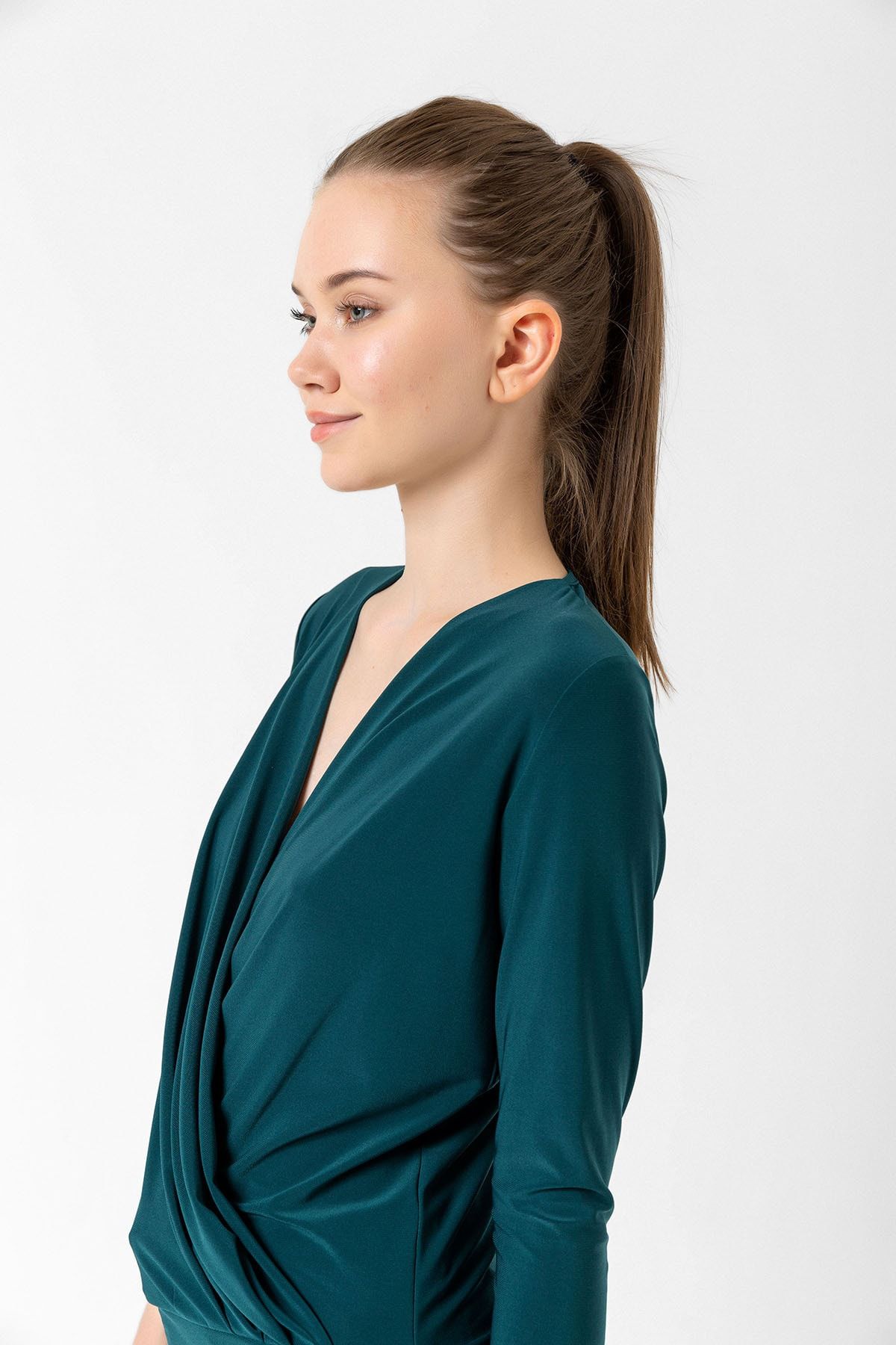 Laranor-Emerald Green Double Breasted Cut Three Quarter Sleeve Blouse 7