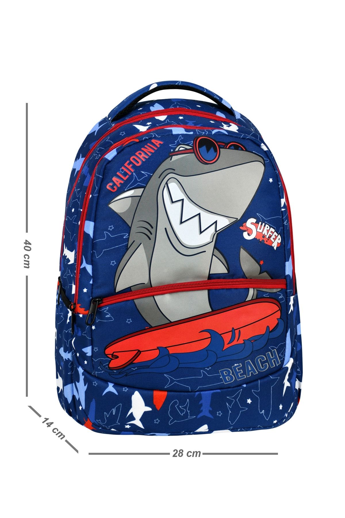antaland 3 pack Primary School Shark Patterned School Bag for Boys with Lunch Bags and Pencil Holder
