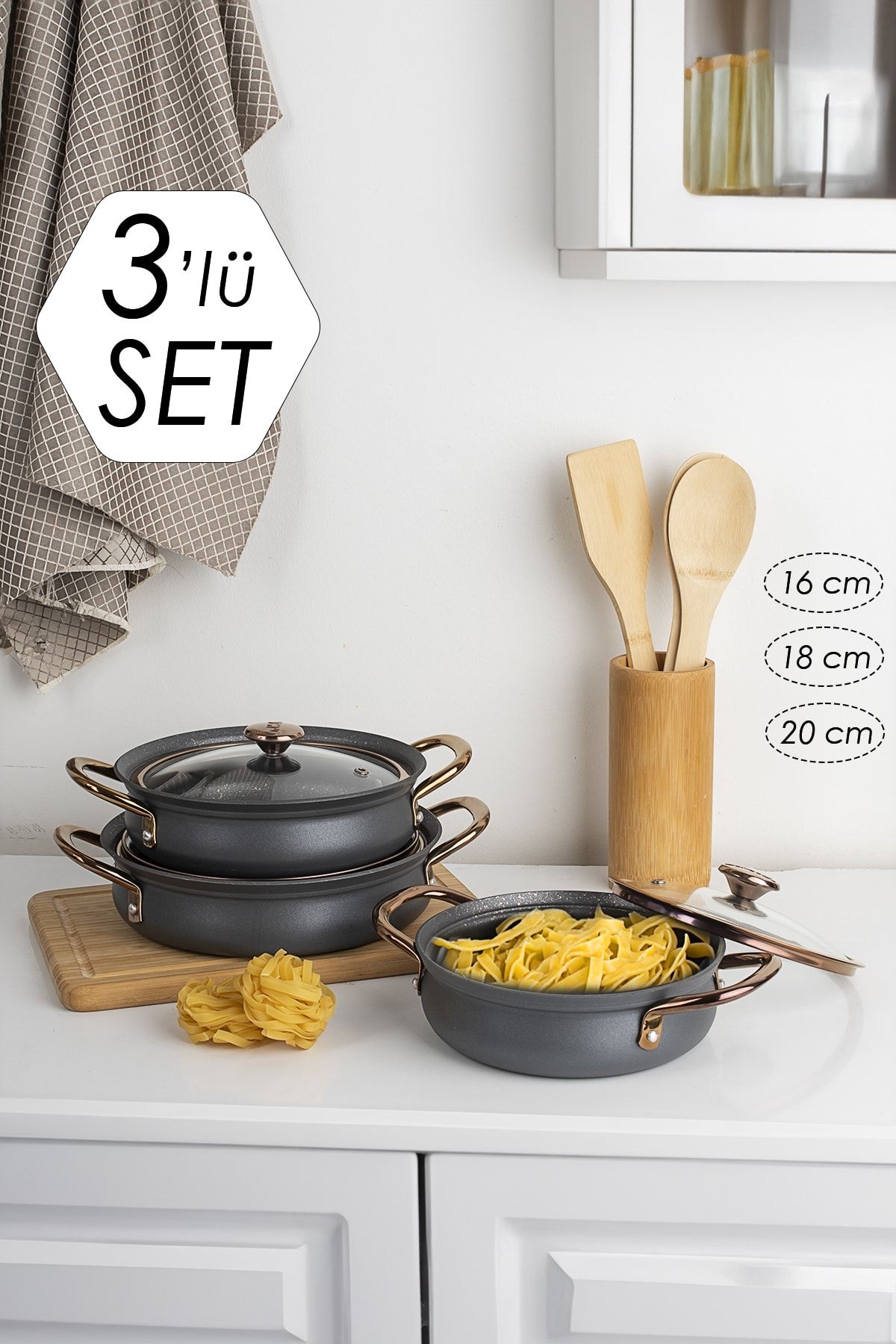 OMS-3724 Bakraç Stew and Sauce Set - Fireproof Non-Stick 3-Piece Sauce Set Anthracite 1