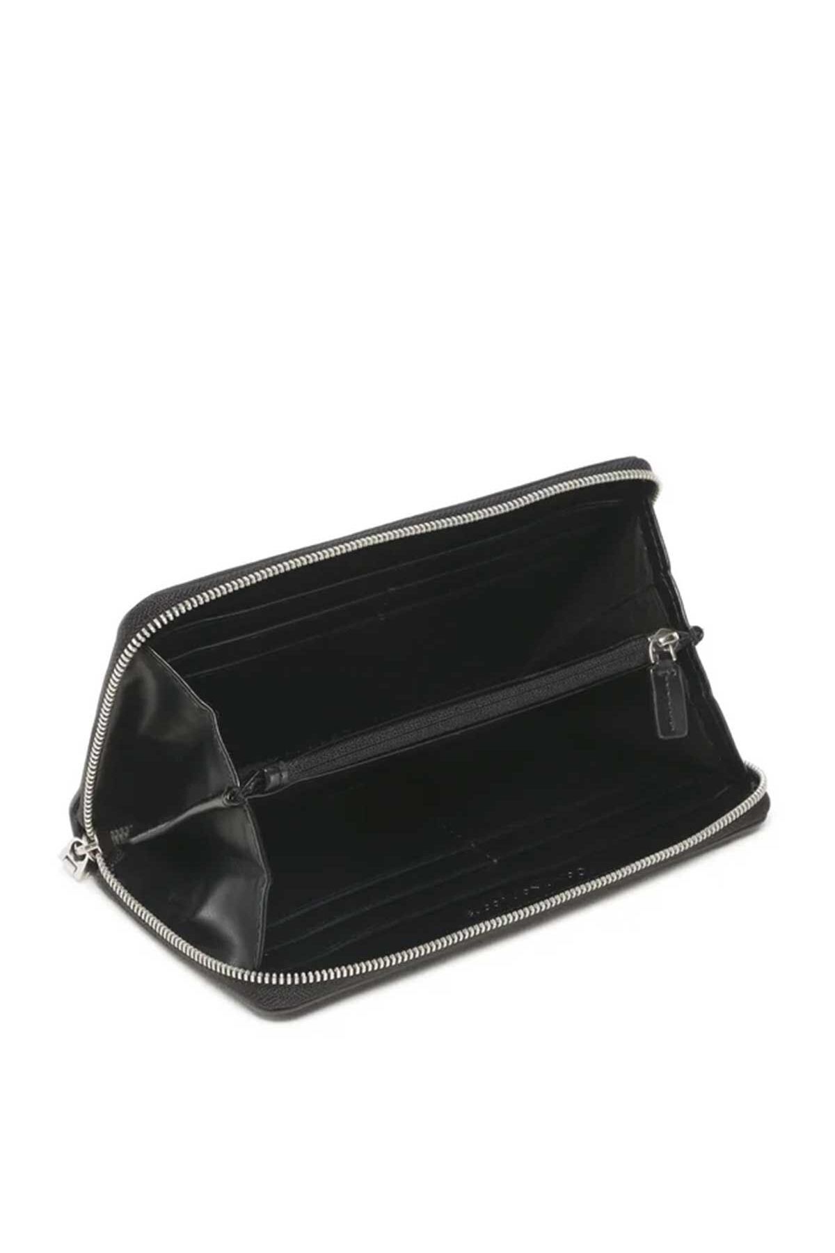 کیف پول مشکی زنانه زیپ حجاری شده دور K60K610350 Calvin Klein