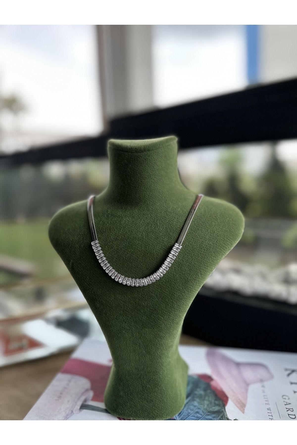 Takimakstore Zircon Stone Italian Crushed Chain Necklace Silver