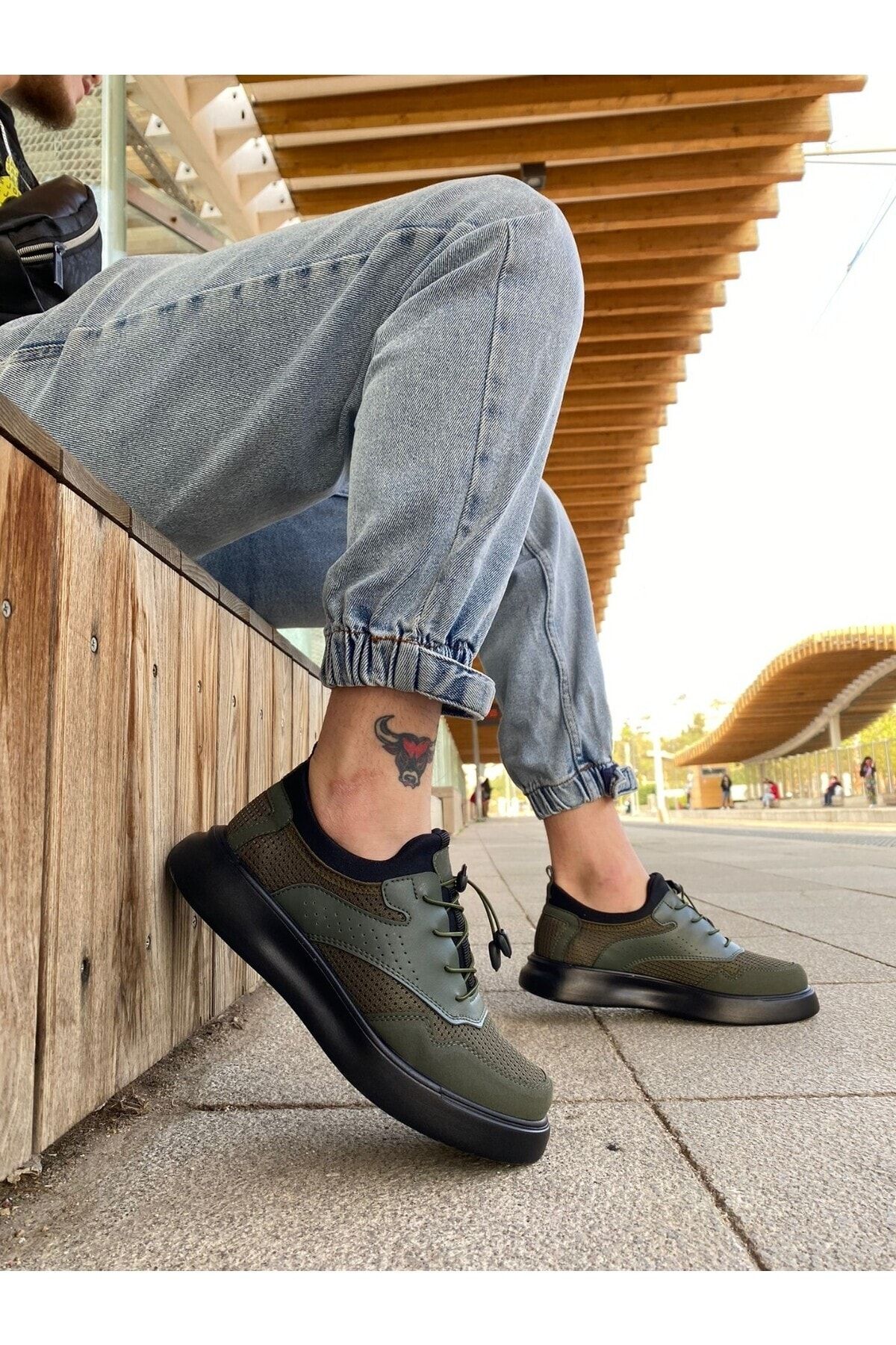 BOUIS-Men's Casual Khaki Black Suede Sneaker Lace-up High Sole Stylish Comfortable Orthopedic Sports Shoes 2