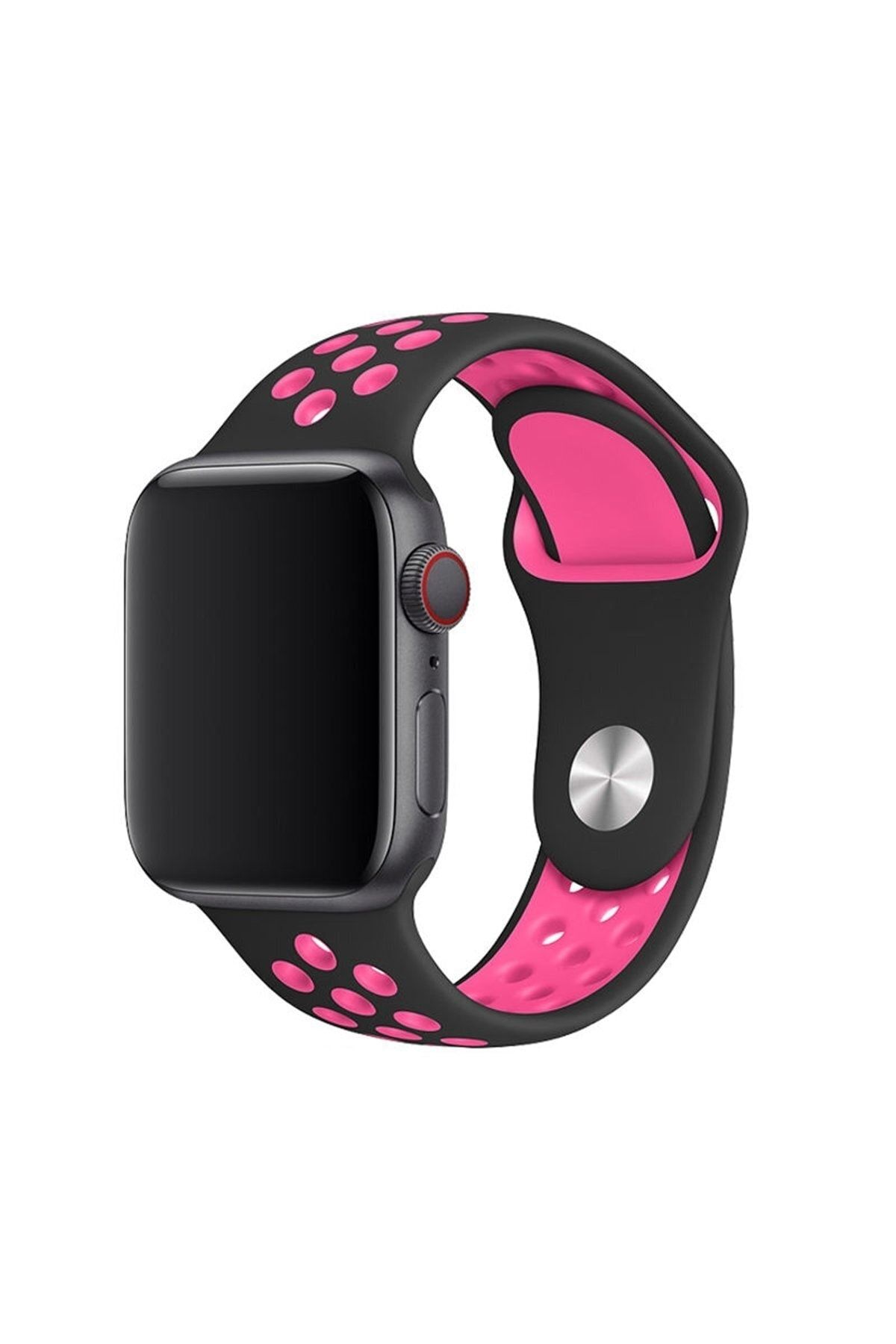 Bili im Aksesuar My Bilisim Apple Watch 45mm Sport Perforated Band Black Dark Pink Trendyol