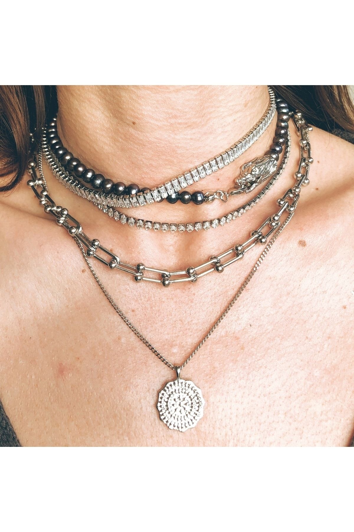 LAMKA Necklace Gray Stylish night Trendyol