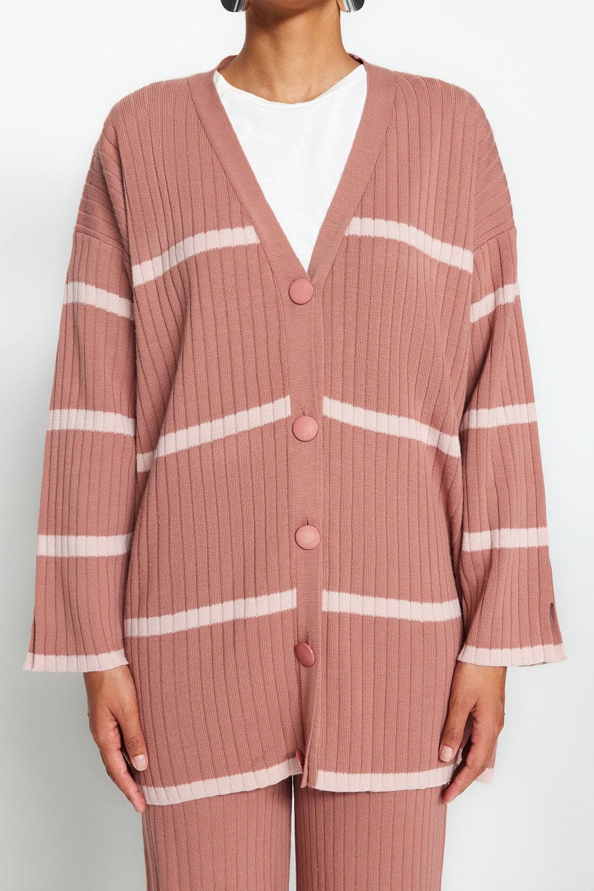 Trendyol Modest-Súprava pletených kardigánov a nohavíc Dried Rose Roving TCTAW24US00033 4
