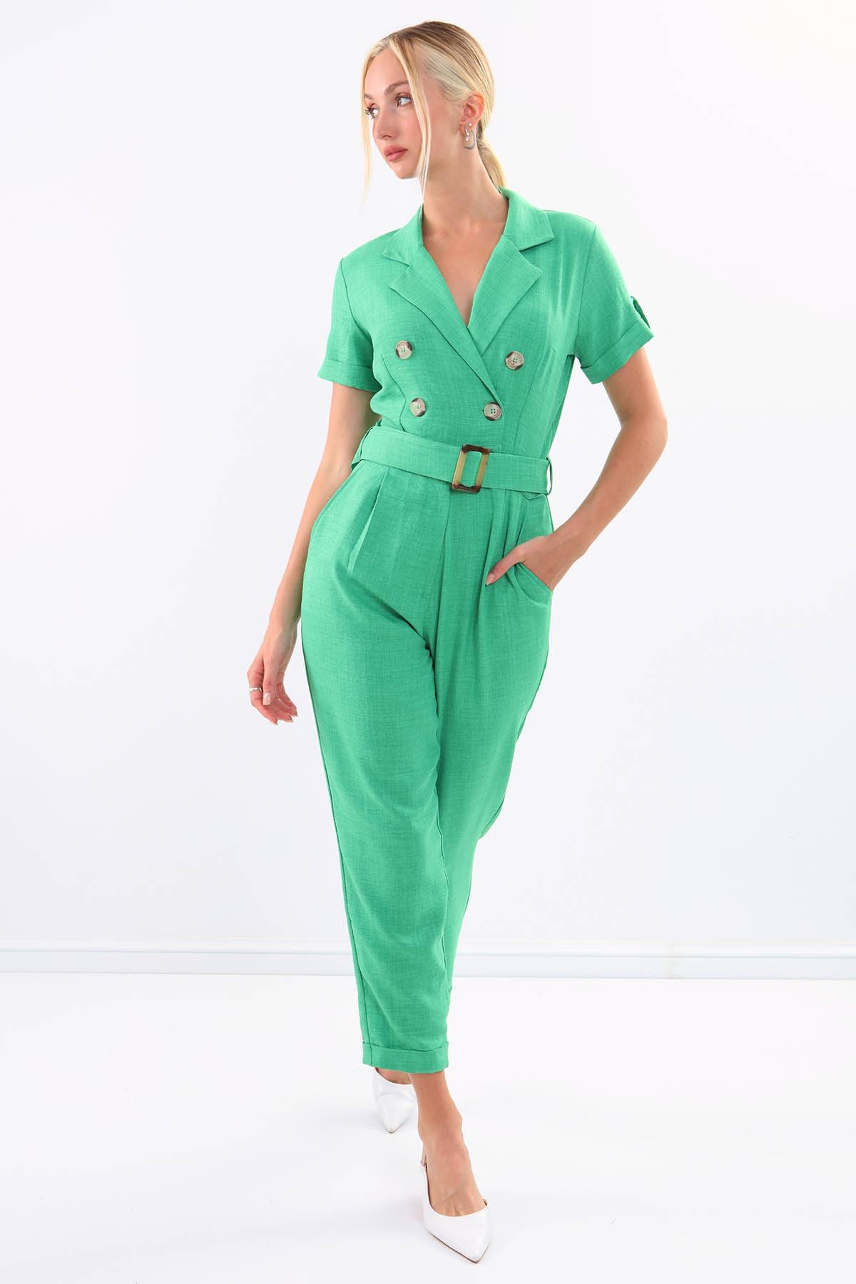 Womens green utility jumpsuit discount