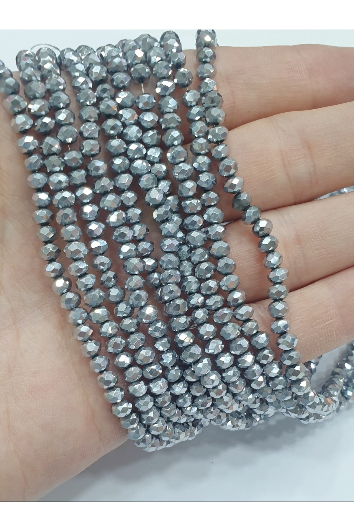 Crystal Bead - 4mm Silver (( 10 Strings ))