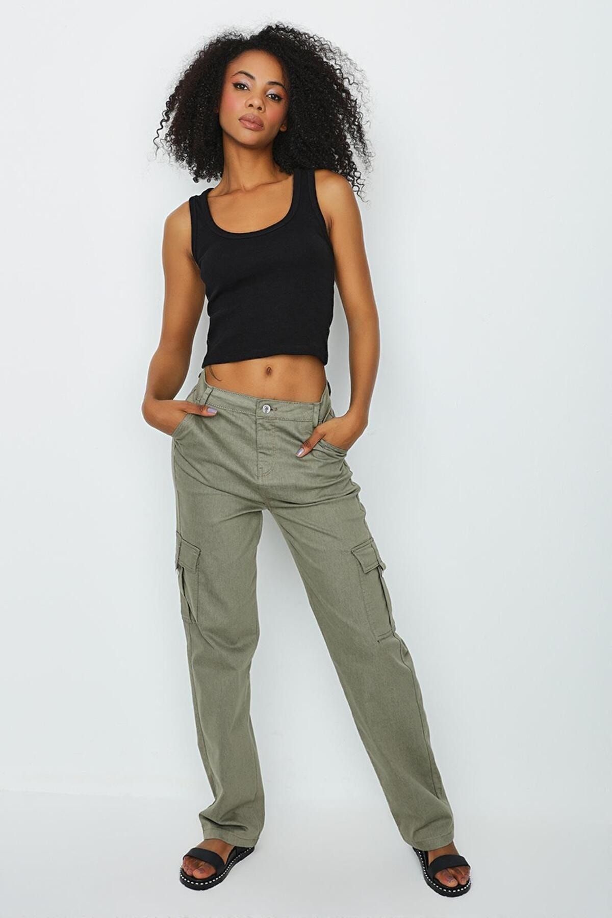 Select Moda Kadın Haki Kargo Cepli Geniş Paça Pantolon Fiyatı, Yorumları -  Trendyol