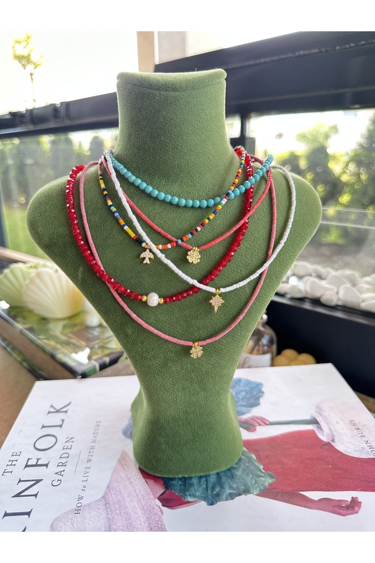 Stone hot sale bead necklace