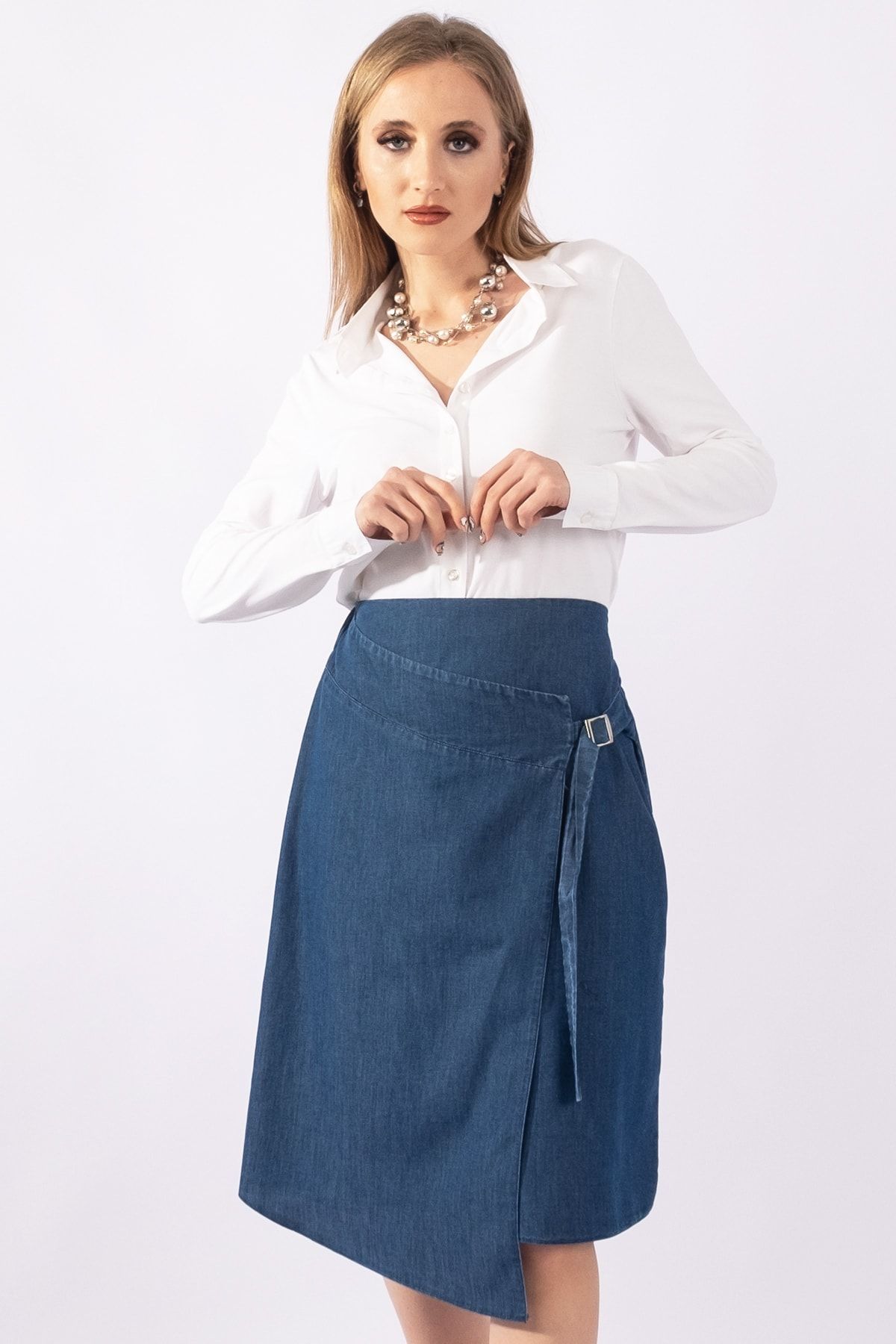 Denim wrap skirt elastic online