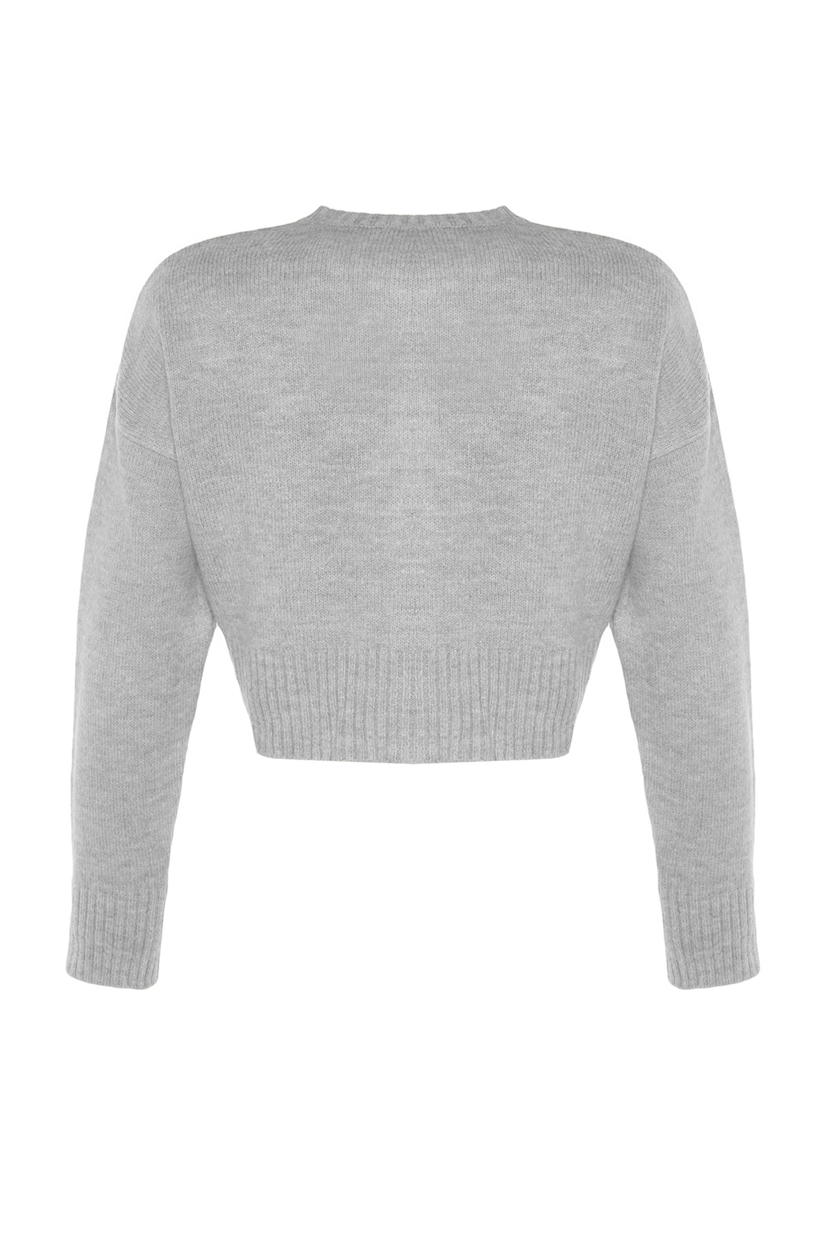 Trendyolmilla  Gri Crop Yumuşak Dokulu Düğmeli Triko Hırka TWOAW24HI00198 - Görsel 8