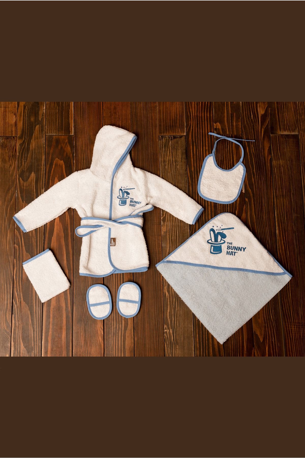 The Bunny Hat Baby Boy Blue Bathrobe Set of 5 Towels Trendyol