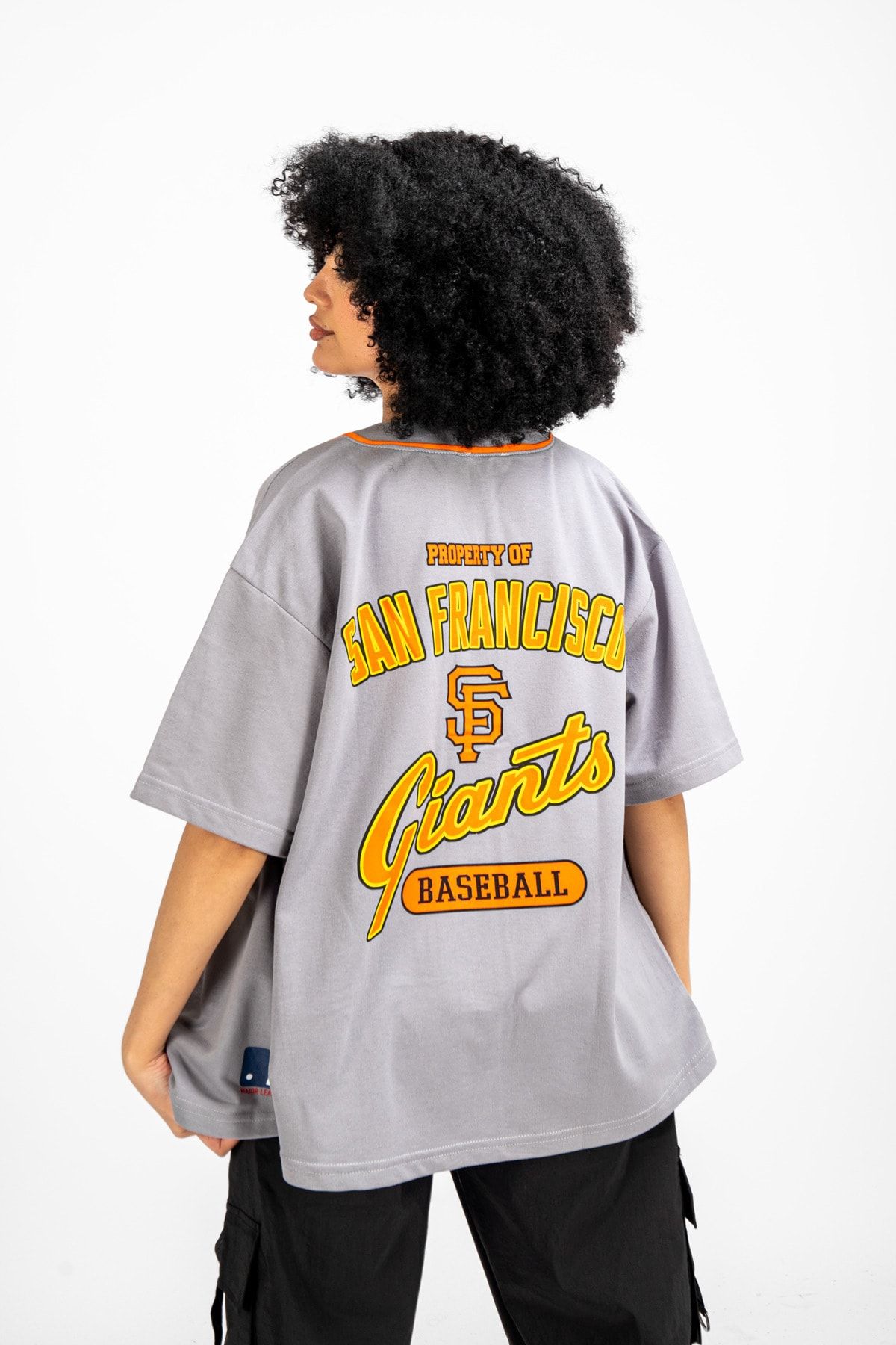 Bak Moda San Francisco Printed Gray Women s Baseball Shirt
