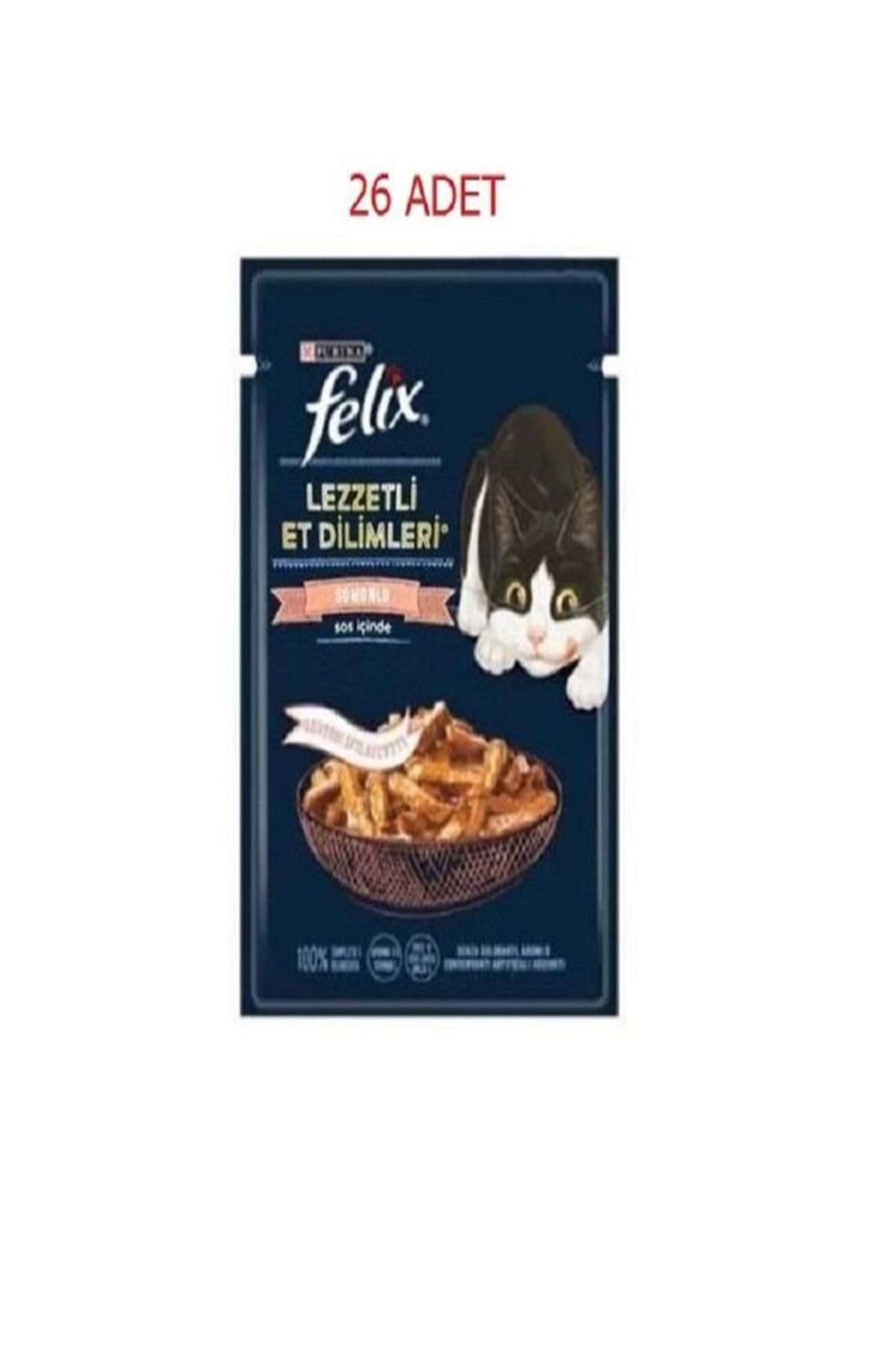 FELİX Pouch Tasty Shreds Somonlu Lezzetli Et Dilimleri Yaş Kedi Maması 80 Gr x 26 adet