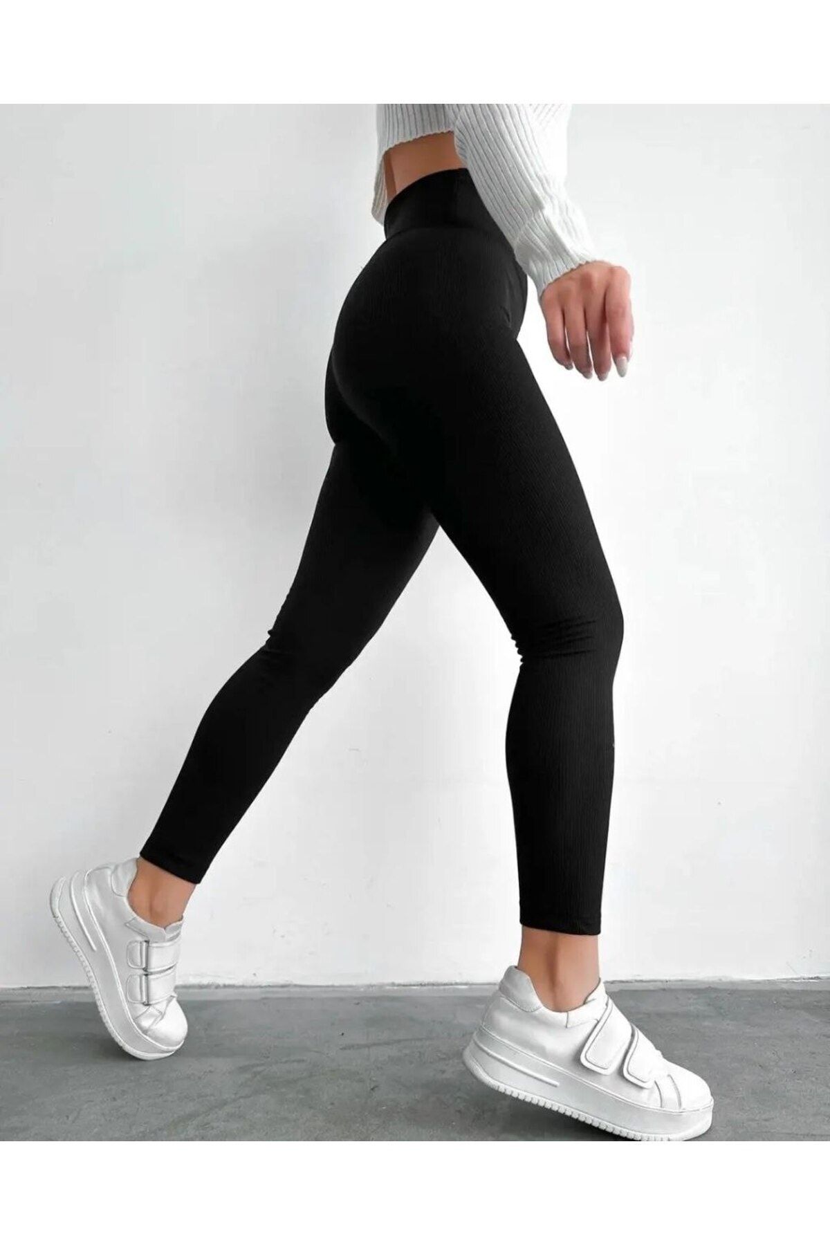 The Wear Black Ribbed Leggings, High Waist Ribbed Striped Sports