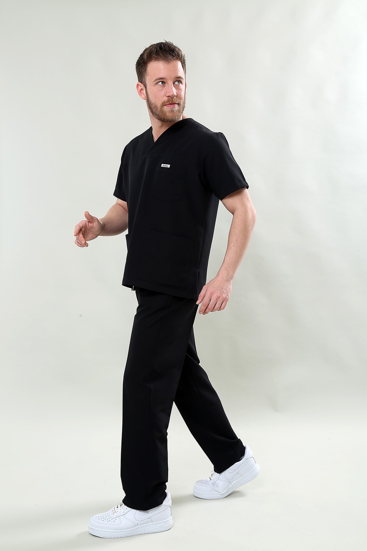 Scrubssy Basic Comfort Siyah Erkek Cerrahi Takım Likralı Scrubs Doktor