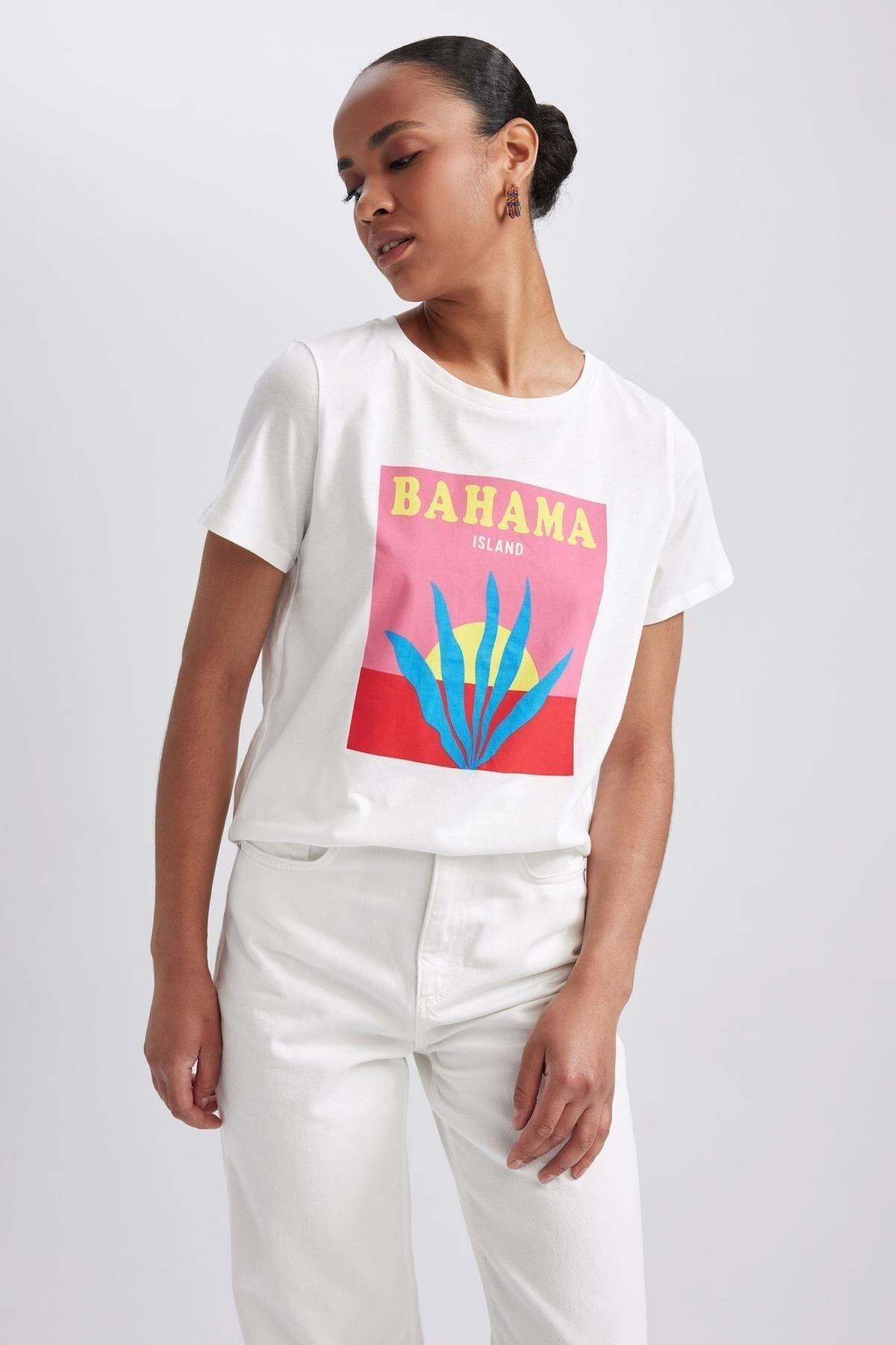 DeFacto-Regular Fit Crew Neck Printed Short Sleeve 100% Cotton T-shirt A8849ax23hs 4