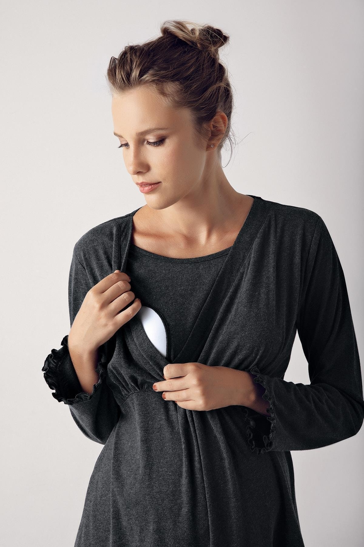 Artış Kadın Uzun Kollu Esnek Pamuklu Kumaş Hamile Pijama Takımı 13201 fotoğrafı 2 (önizleme)