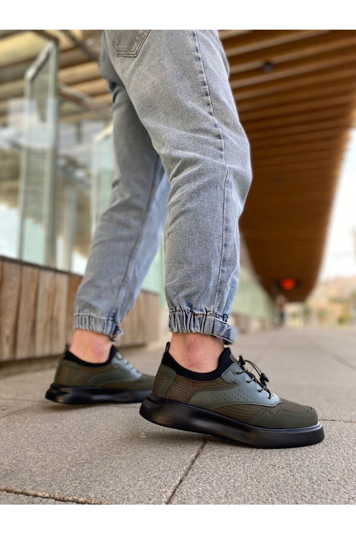 BOUIS-Men's Casual Khaki Black Suede Sneaker Lace-up High Sole Stylish Comfortable Orthopedic Sports Shoes 3