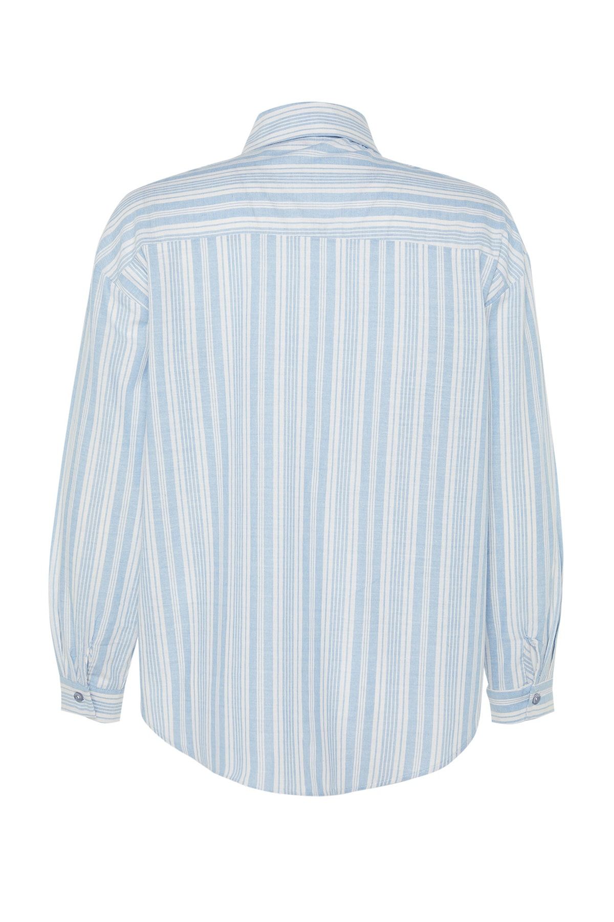 Trendyol Collection-Blue Striped Woven Beach Shirt Tbess23Go00041 8