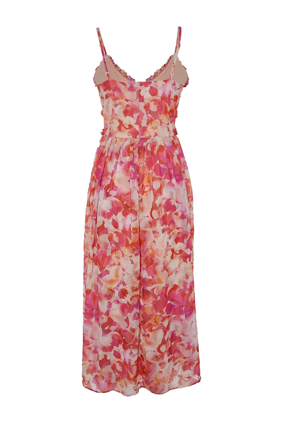 Trendyol Collection-Mehrfarbiges A-Cut-Maxikleid aus gewebtem Chiffon mit Blumenmuster und Rüschendetail, gefüttert TWOSS23EL02013 8