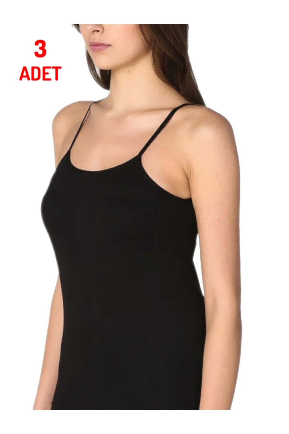 MOSTESS Siyah İp Askılı Atlet 3 LÜ Paket Pamuk Üretim