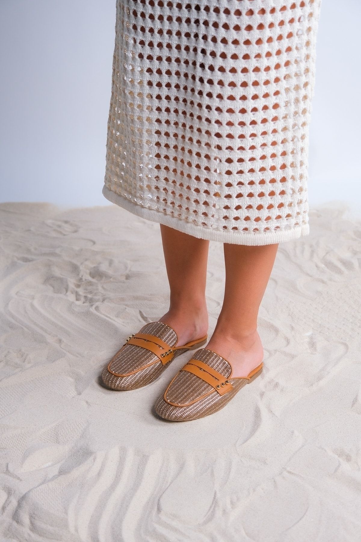 دمپایی چند رنگ زنانه 165 حصیری قهوه چرمی واقعی luvishoes