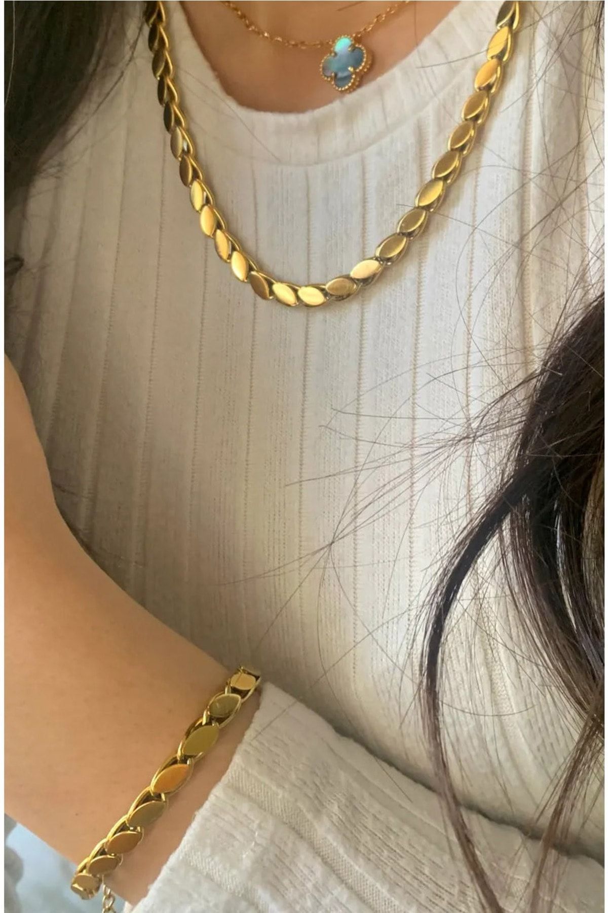 Gold chain deals and bracelet set