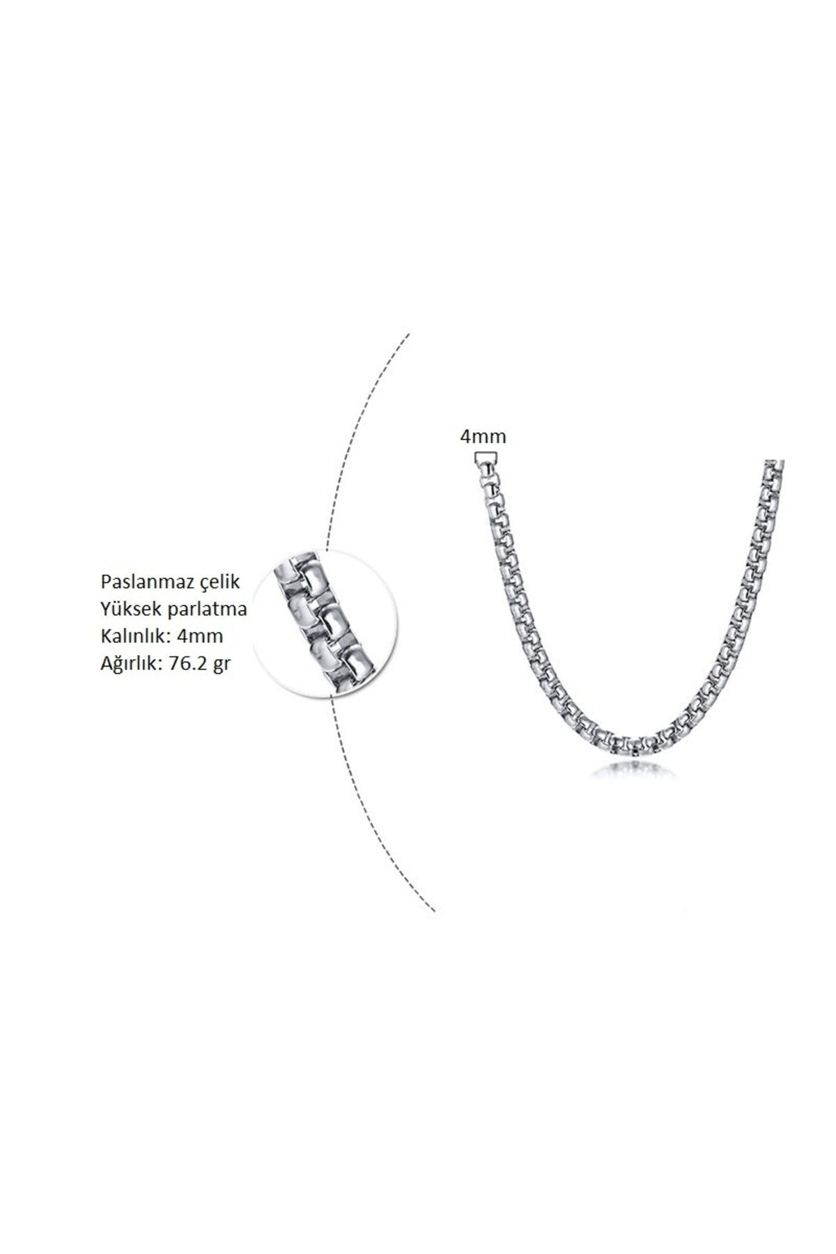 Viking-Square Model Box Chain Thick 316L Steel Men's Chain Necklace 4mm - Thick 3