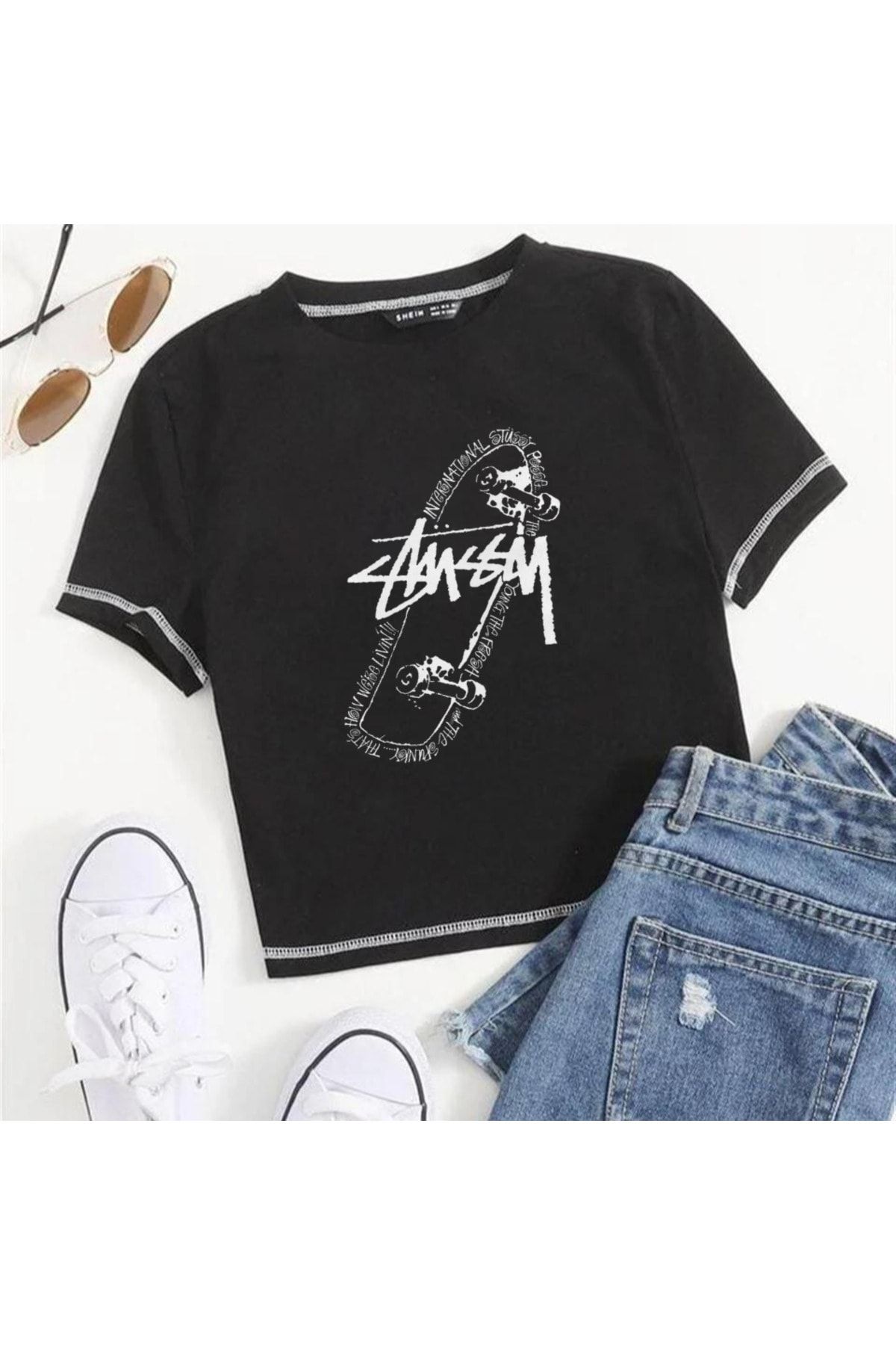 Toum-Black Crop Y2k Skateboard - Reverse Stitch 3