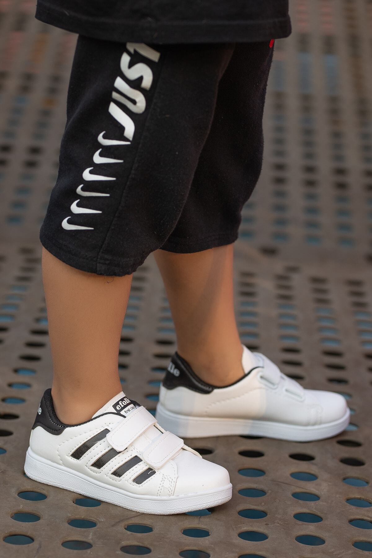 BOUIS Çocuk Unisex Beyaz Siyah 4 Band Cırtlı Rahat Nefes Alır Günlük Şık Spor Ayakkabı Sneaker fotoğrafı 5 (önizleme)