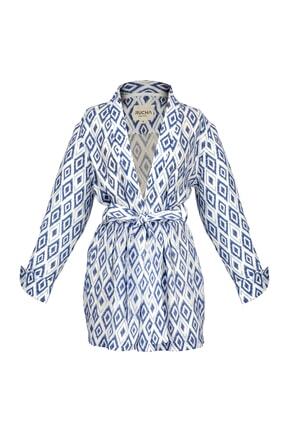 RUCHA Geometrik Desenli Kuşaklı Kimono