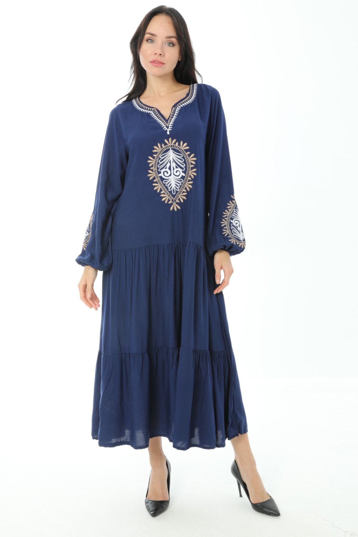 Dark blue outlet embroidered dress