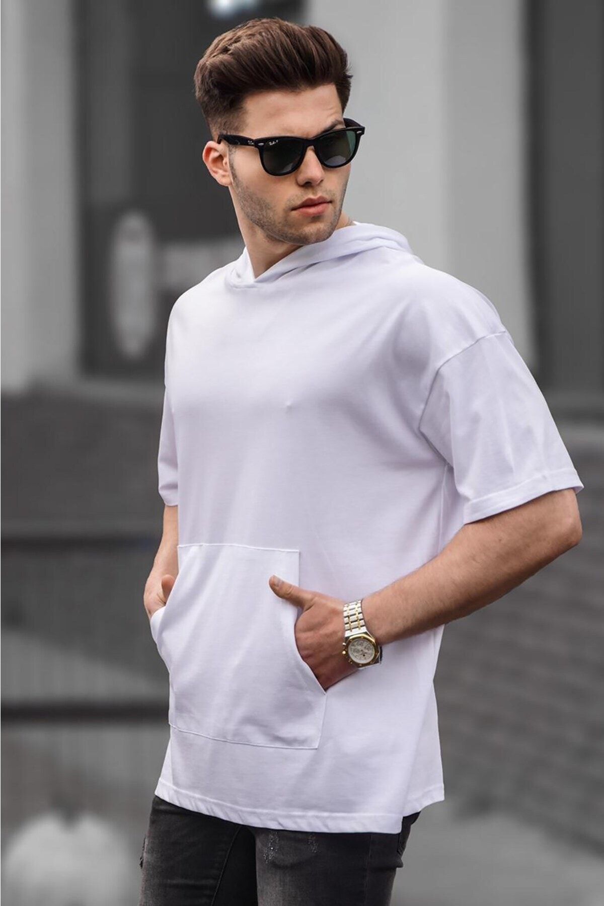تی شرت جیب دار کلاهدار مدل قواره دار آستین کوتاه مردانه مدمکست Madmext (برند ترکیه)