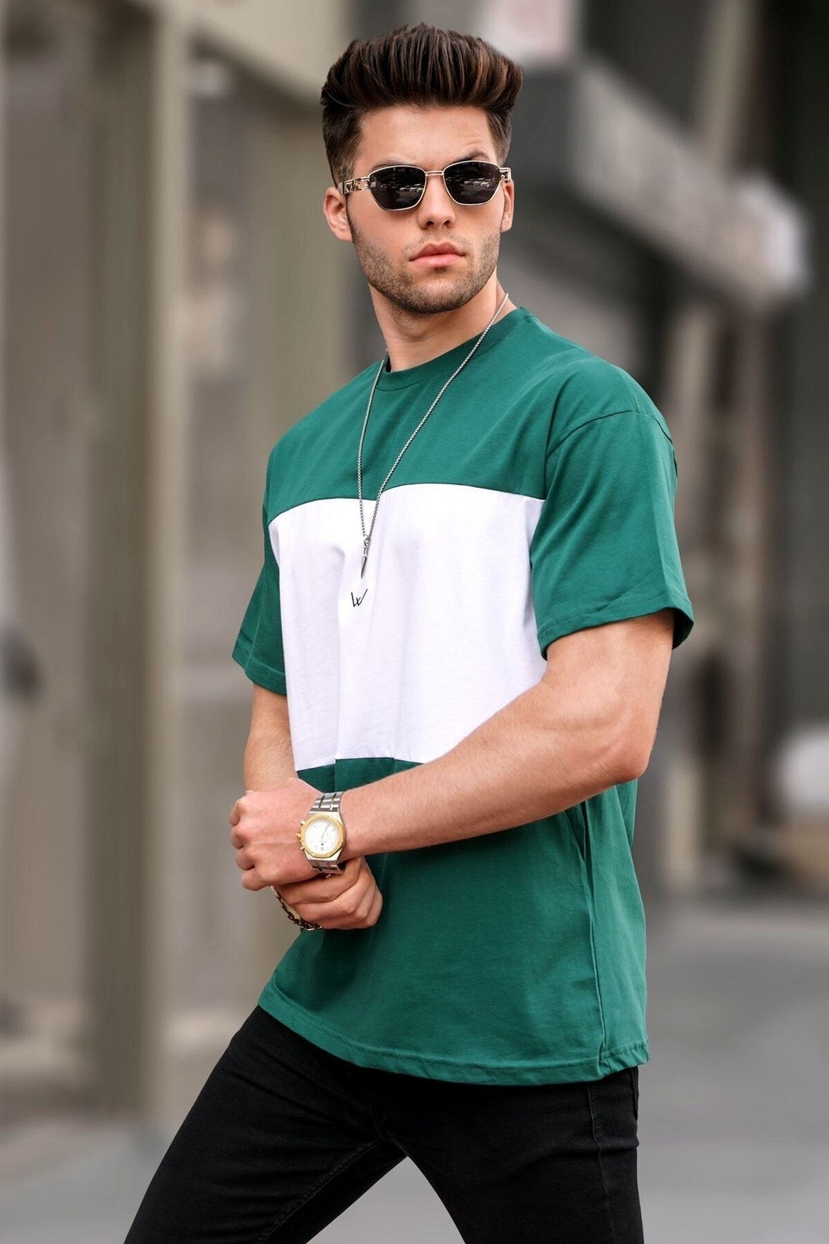 تی شرت یقه گرد طرح راه راه آستین کوتاه مردانه مدمکست Madmext (برند ترکیه)