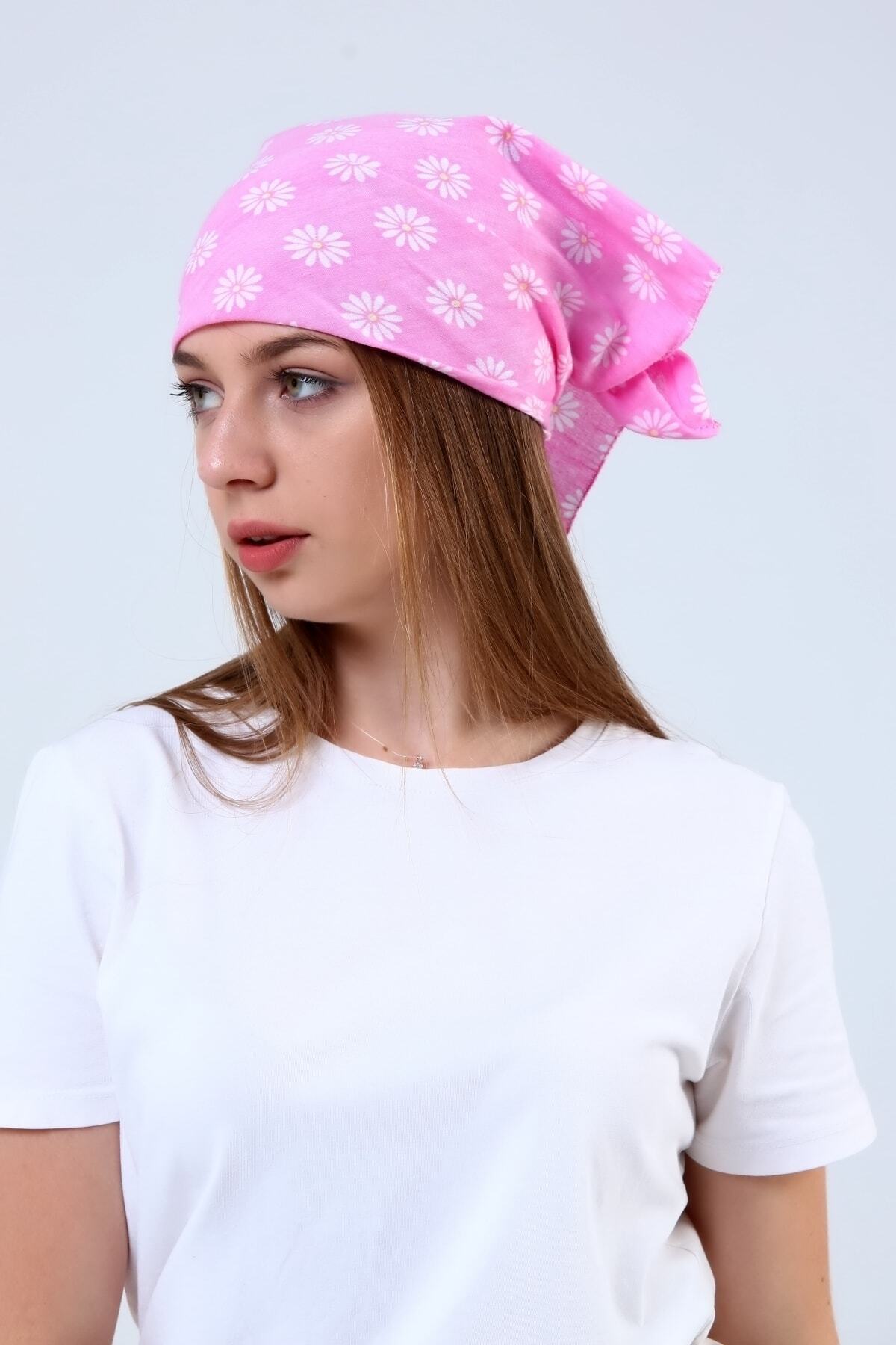 Bandana Fular Papatya Desenli %100 Pamuk Saç Aksesuar