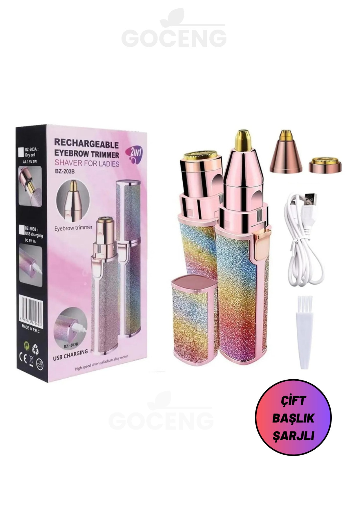 GOCENG Simli Tüm Cilt Tipleri Için 2 Başlıklı Epilasyon Aleti Yüz Epilatörü