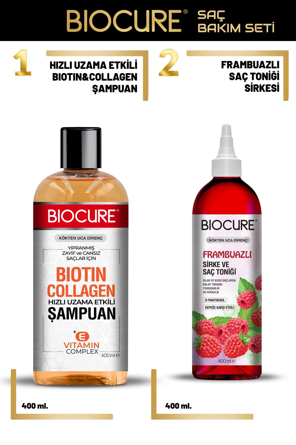 Biocure-Raspberry Biotin and Collagen Complex Care Shampoo + Vinegar and Hair Tonic 1