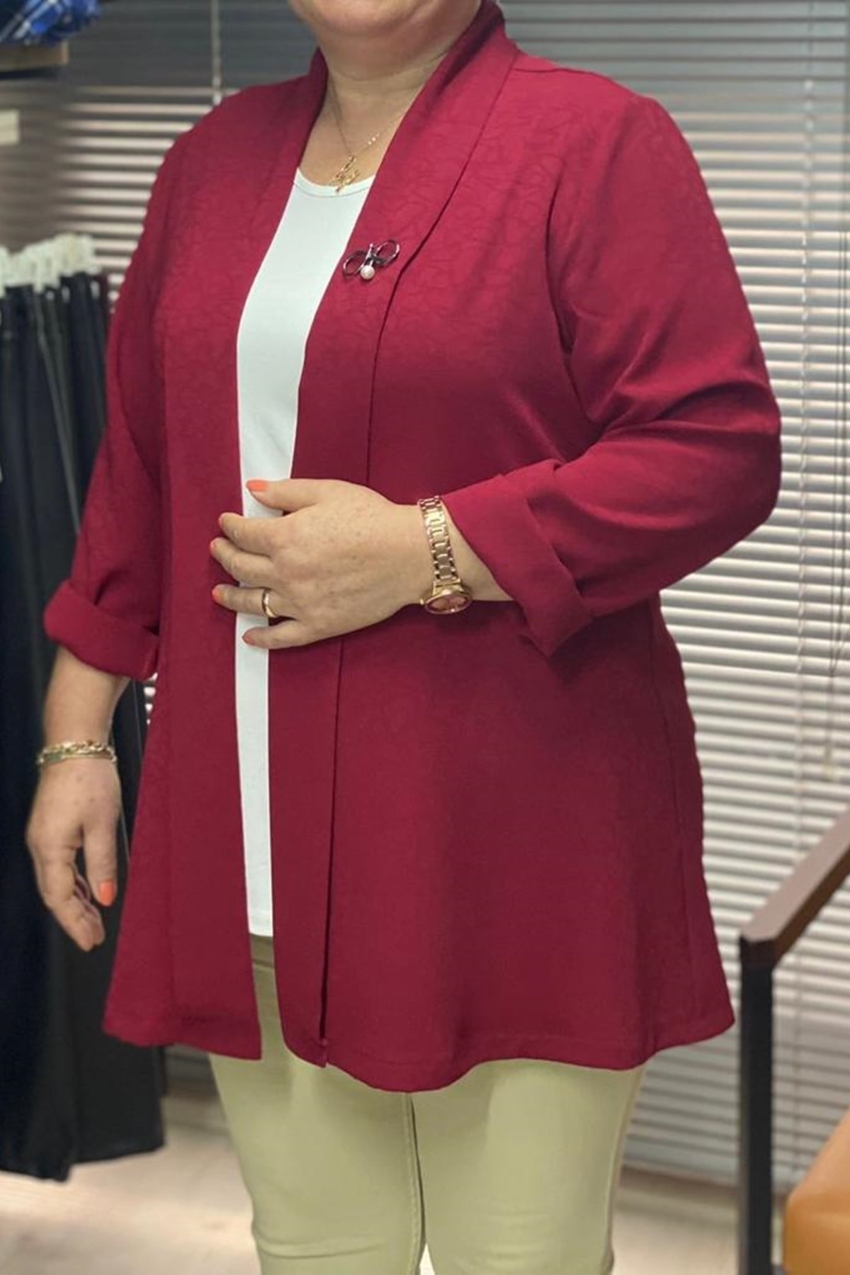 ELSİN BUTİK Kadın Katlanabilir Kollu Şal Yaka İçli Dışlı Ceket ELS3507 ...