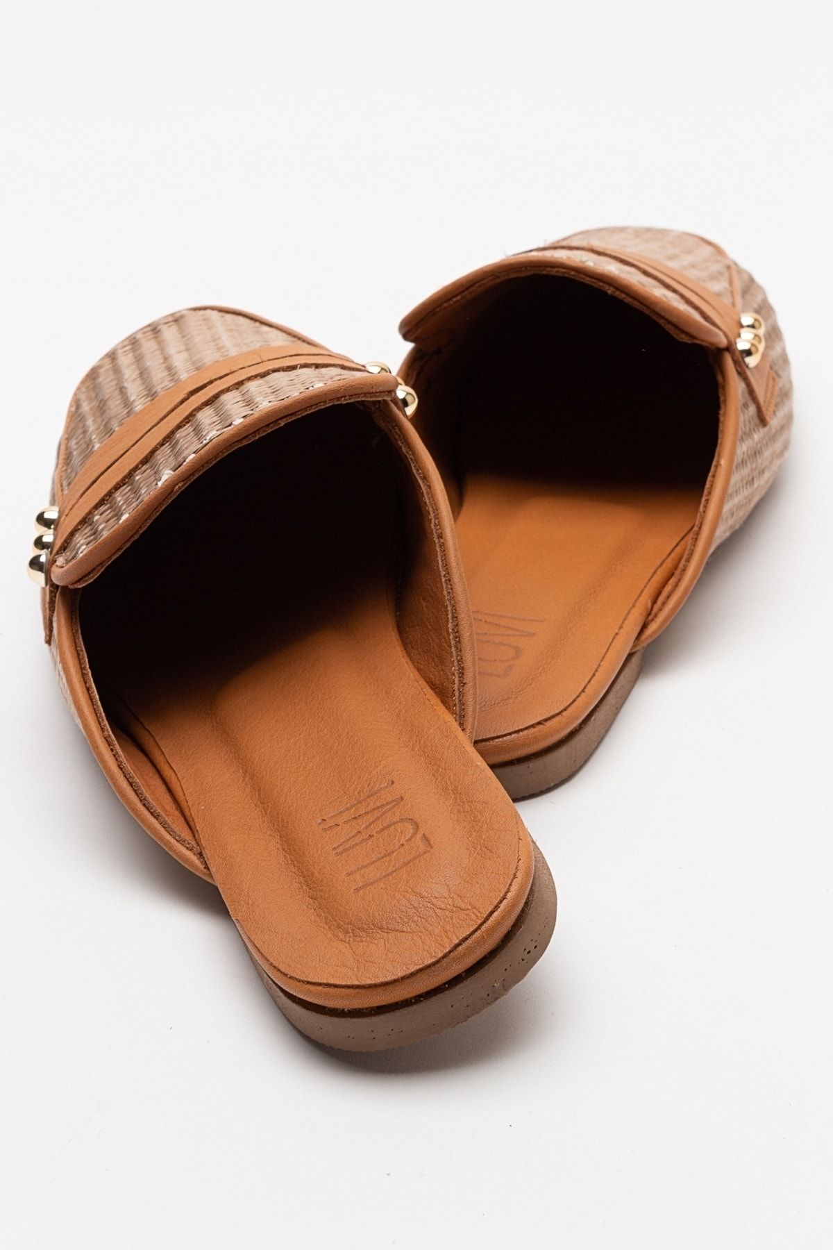 دمپایی چند رنگ زنانه 165 حصیری قهوه چرمی واقعی luvishoes