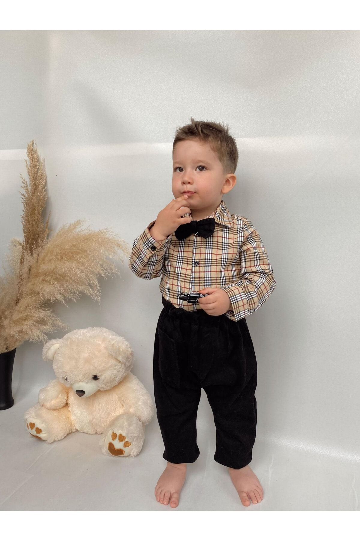 Poplinkids Siyah Pantolon Keten Gömlek Ve Papyonlu Üçlü Takım 110
