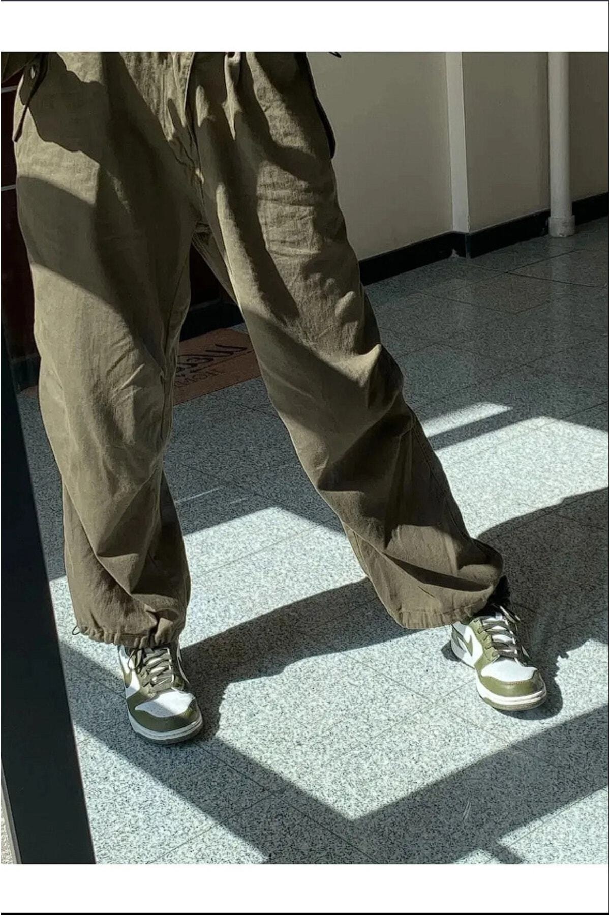 Tactical Detaylı Baggy Haki Yeşil Renkli Paraşüt Kumaş Ayarlanabilir Lastikli Bel Ve Paça Pantolon — سبز ORDİNİ86 — تصویر 2 از 3