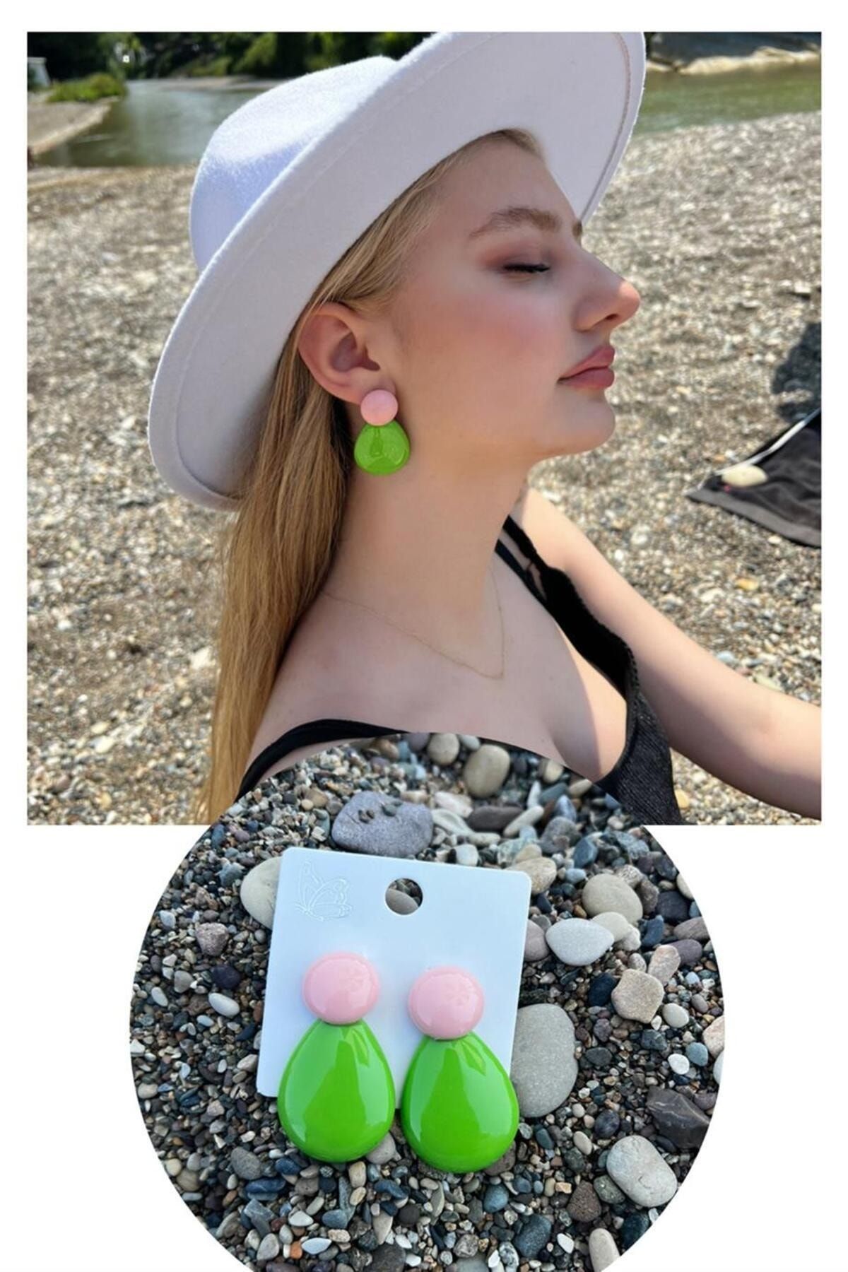 Neon green earrings sale